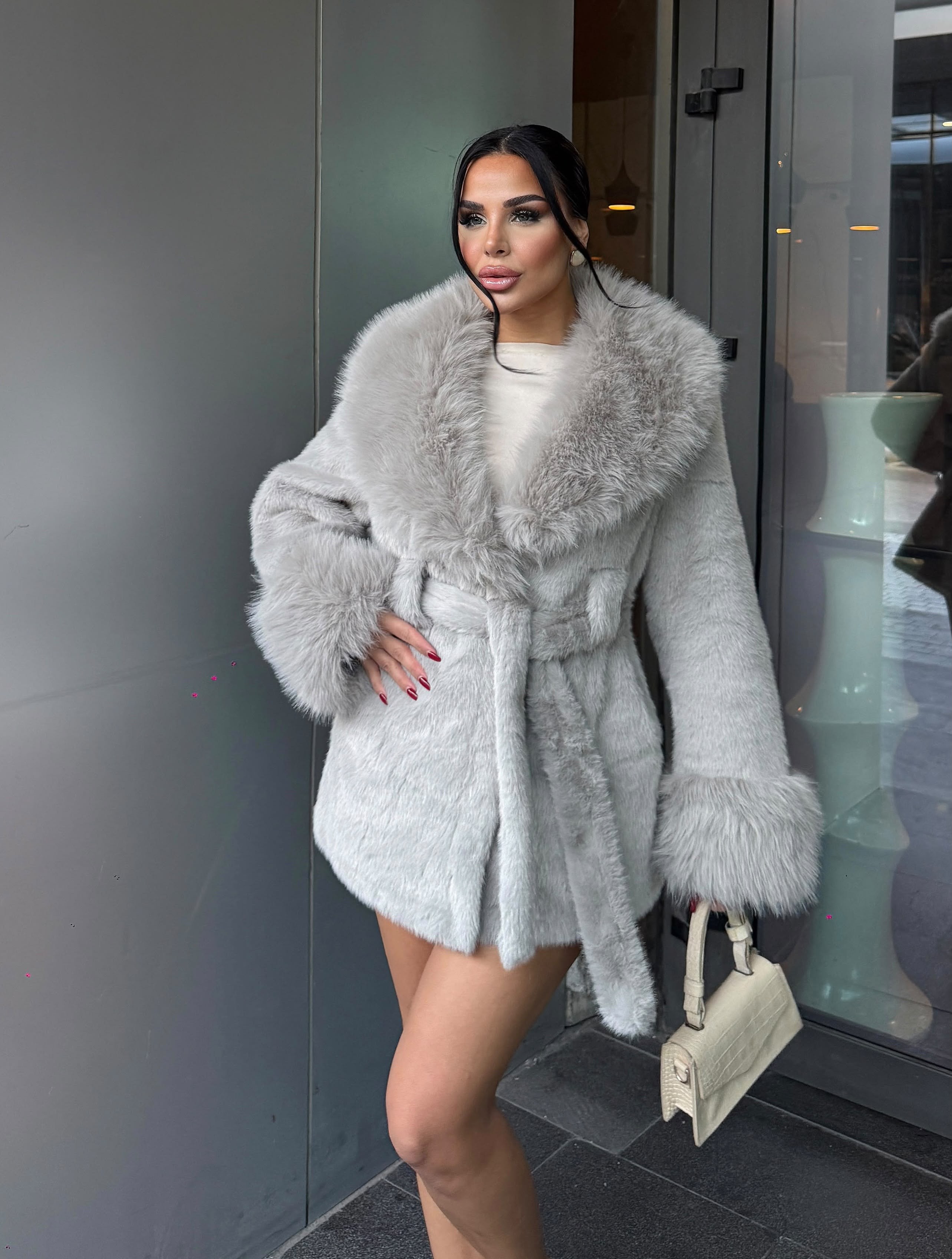 Laty İthal Angora Kürk Kısa Gri