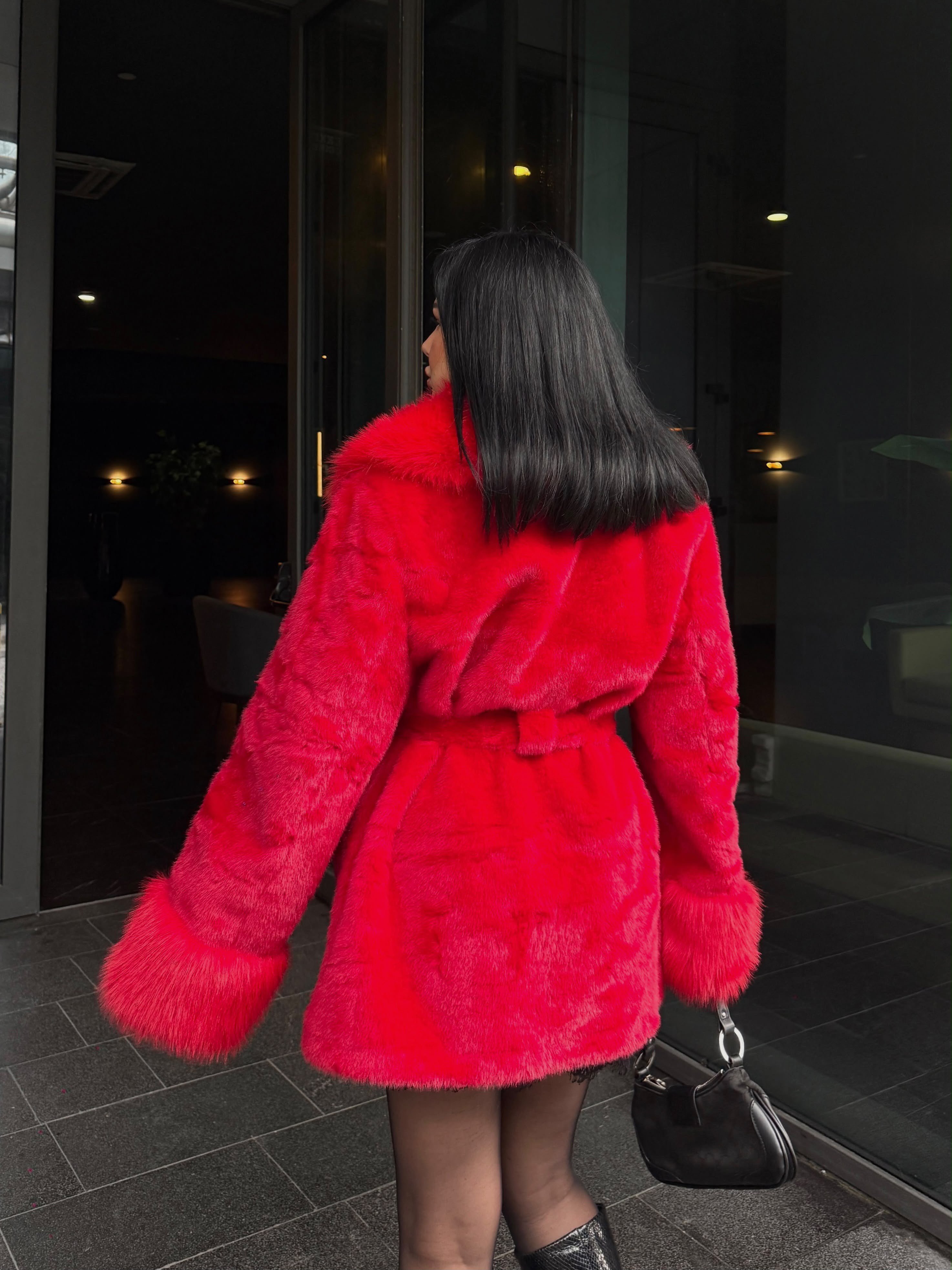 Laty İthal Angora Kürk Kısa Kırmızı