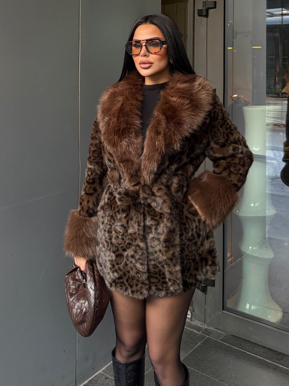 Laty İthal Angora Kürk Kısa Leopar Desen