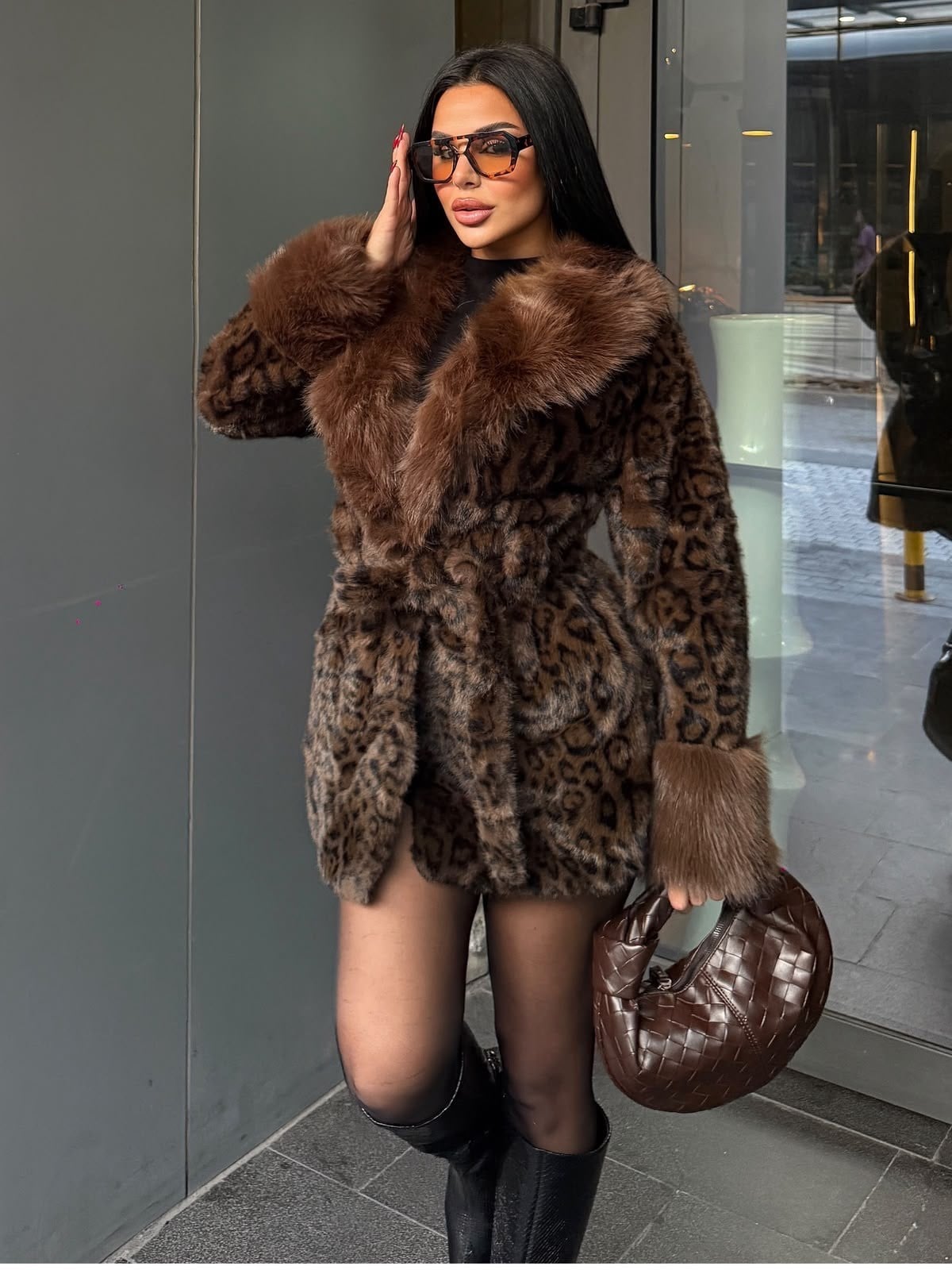 Laty İthal Angora Kürk Kısa Leopar Desen