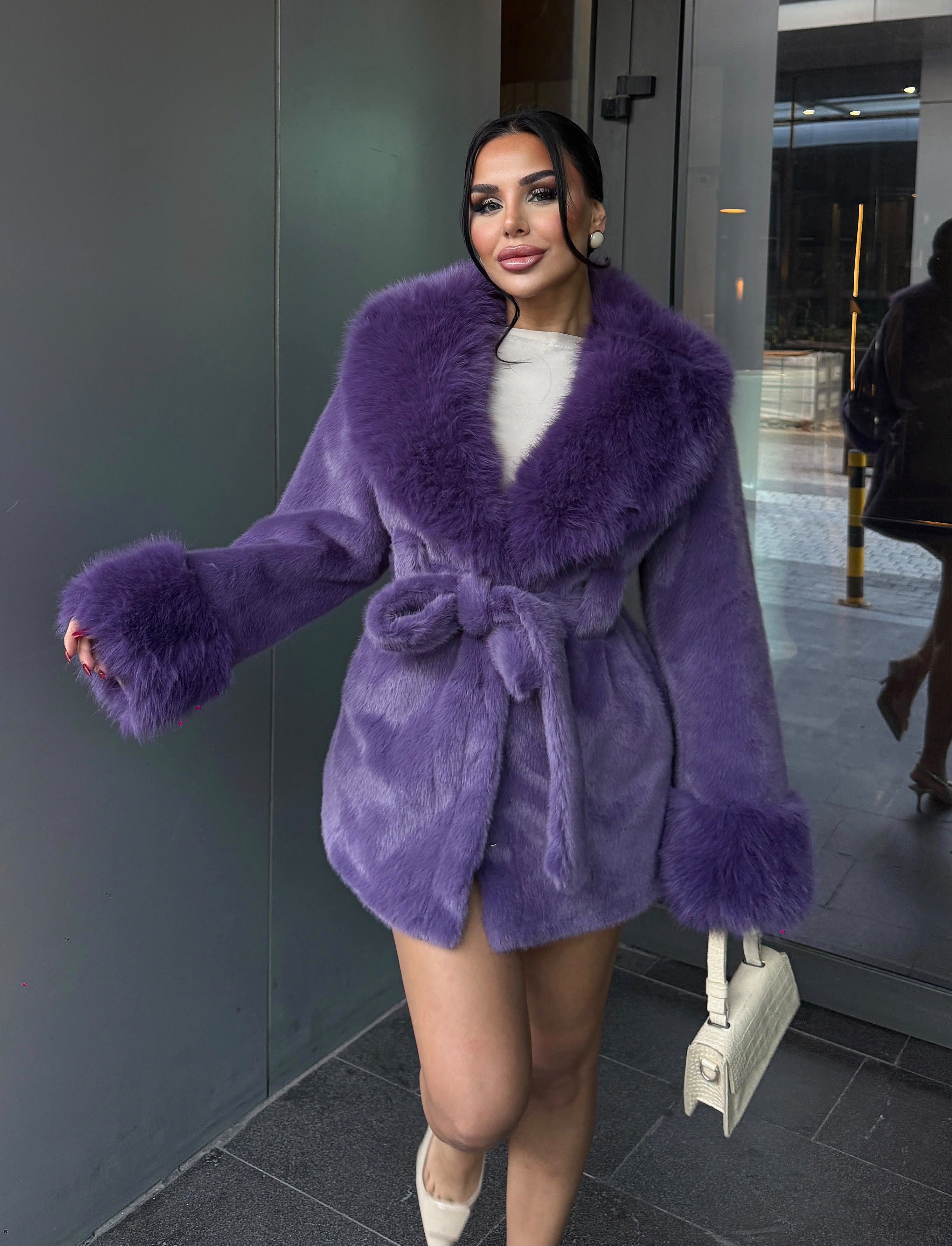 Laty İthal Angora Kürk Kısa Mor