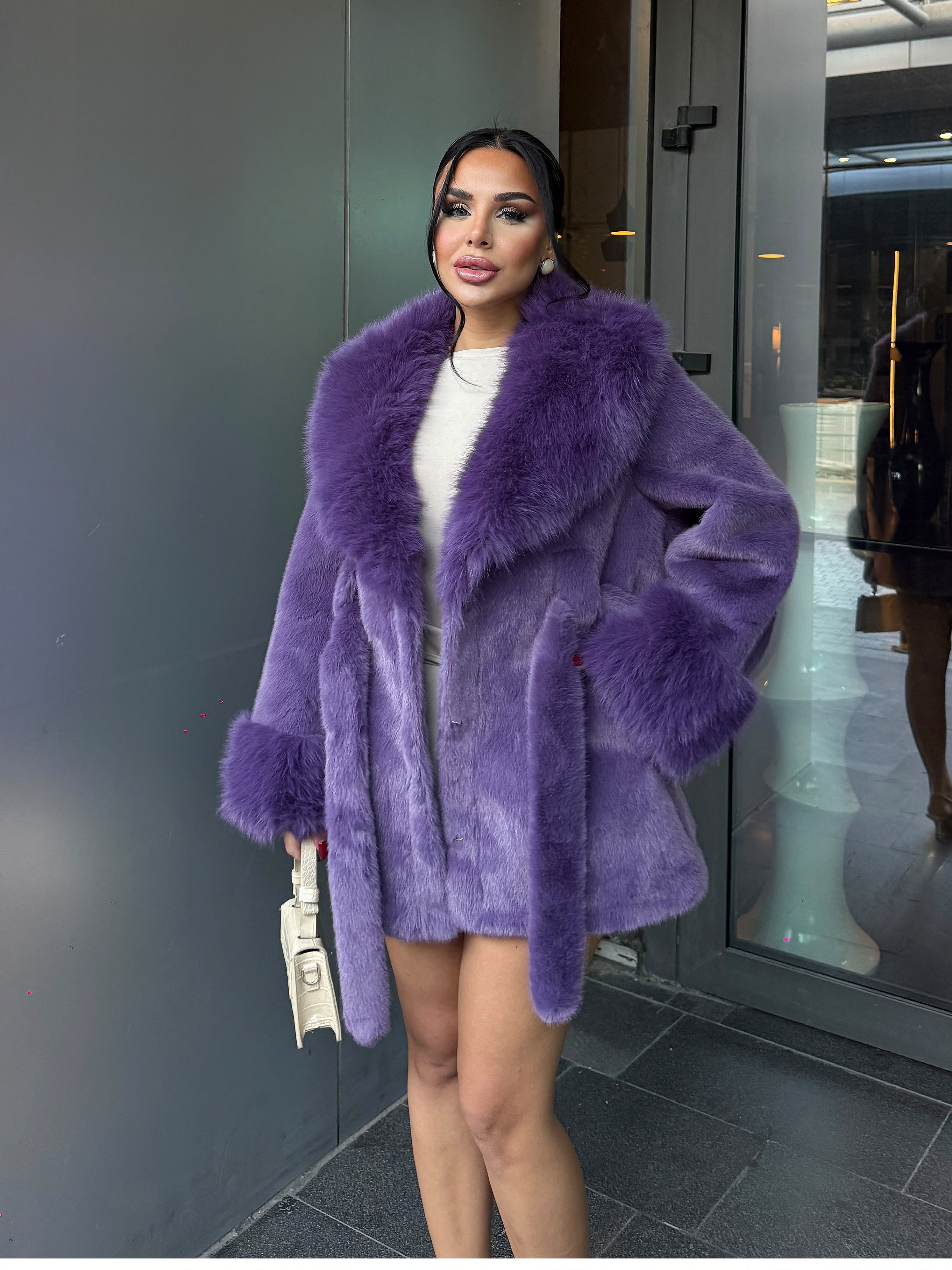 Laty İthal Angora Kürk Kısa Mor