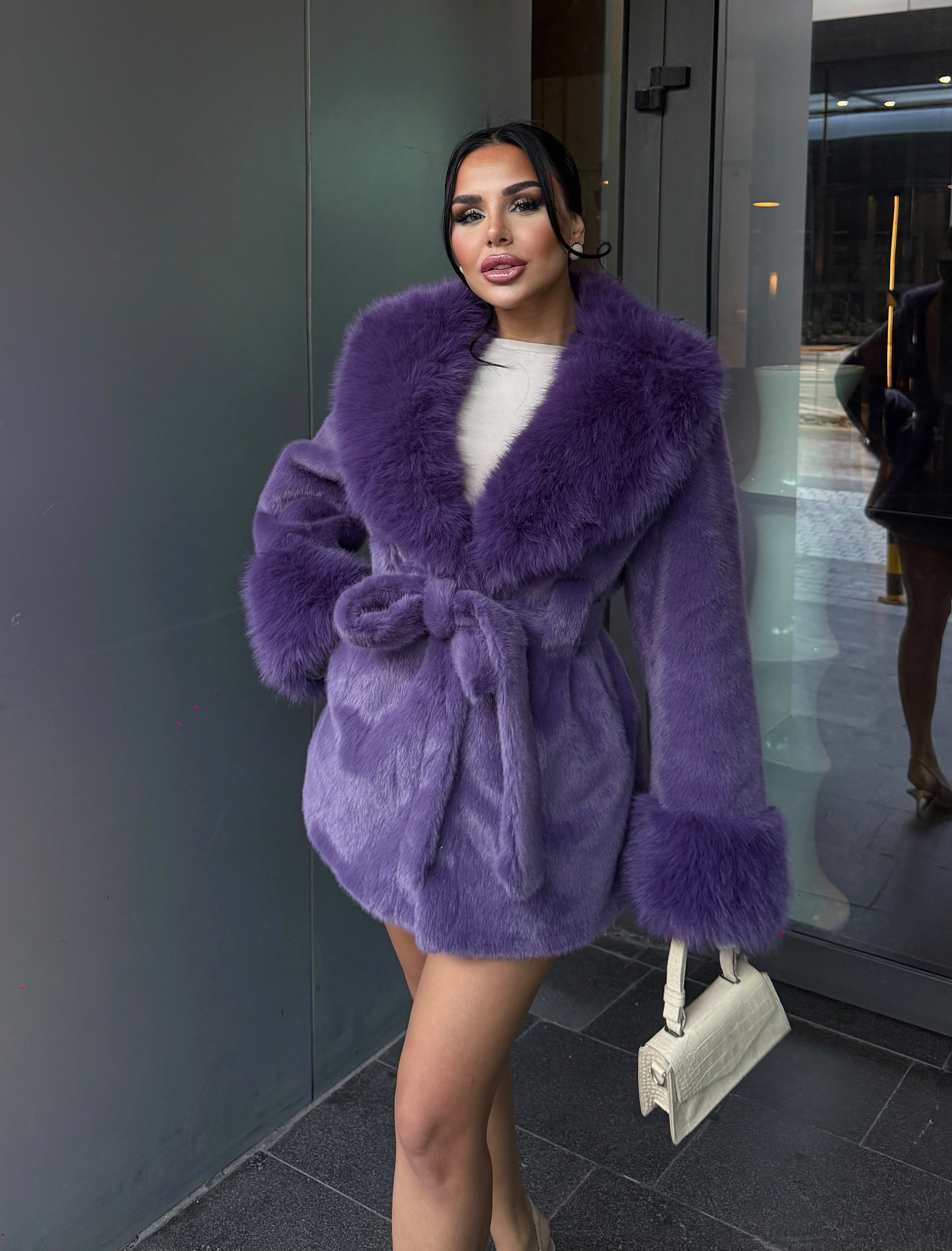 Laty İthal Angora Kürk Kısa Mor