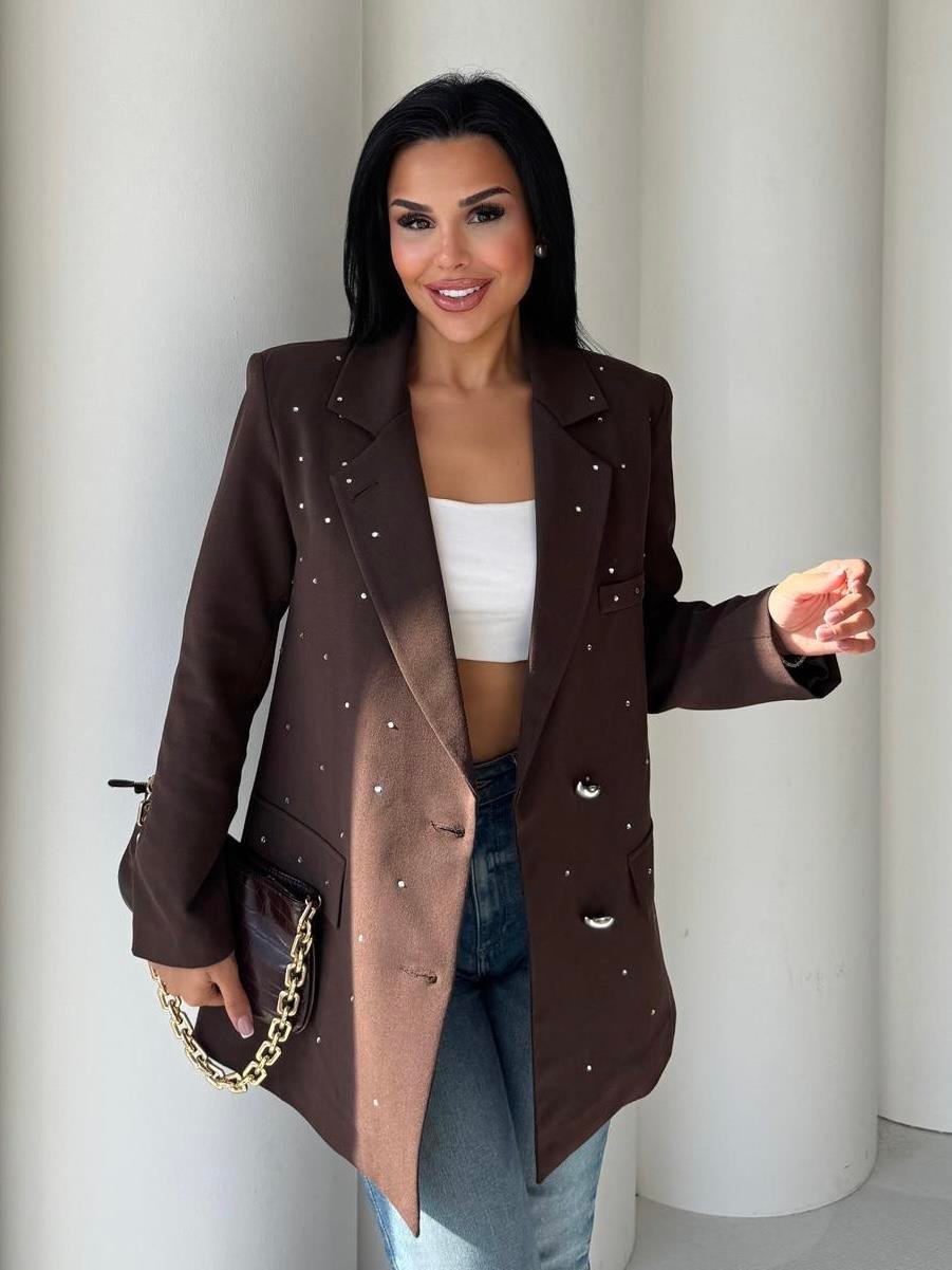 Leona Taş Detaylı Blazer Ceket Kahve