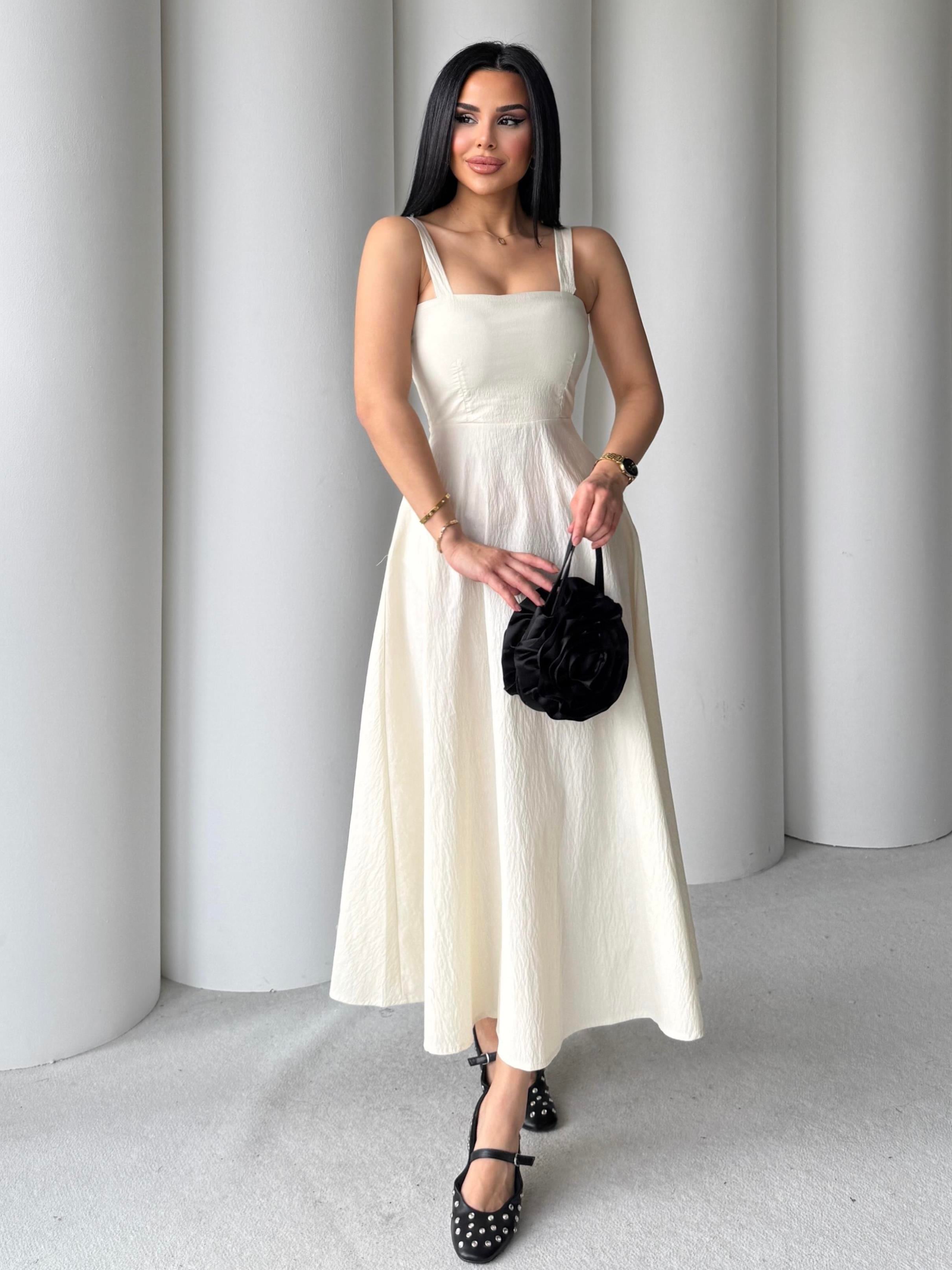 Lily Yırtmaç Detaylı Elbise Ekru
