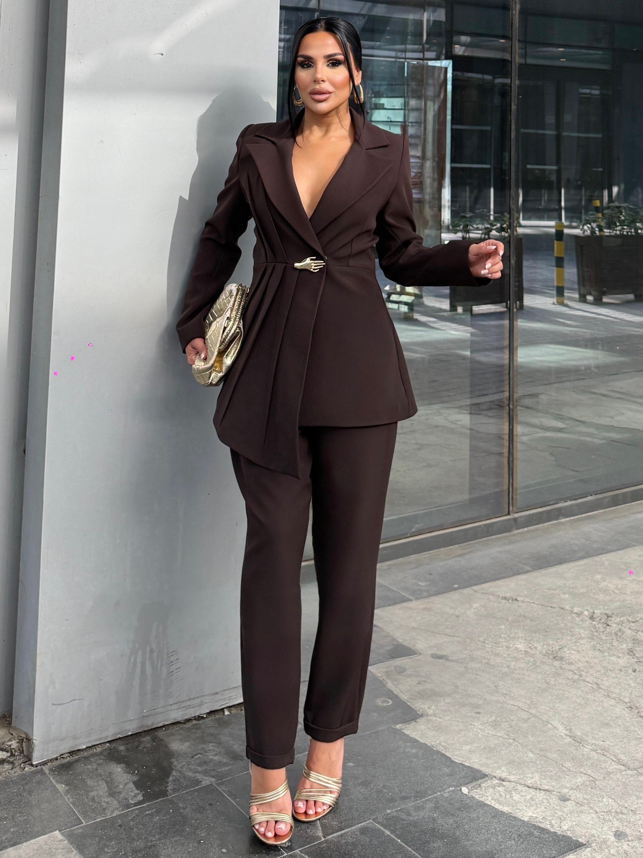 Linda Gold Toka Detaylı Takım Kahve