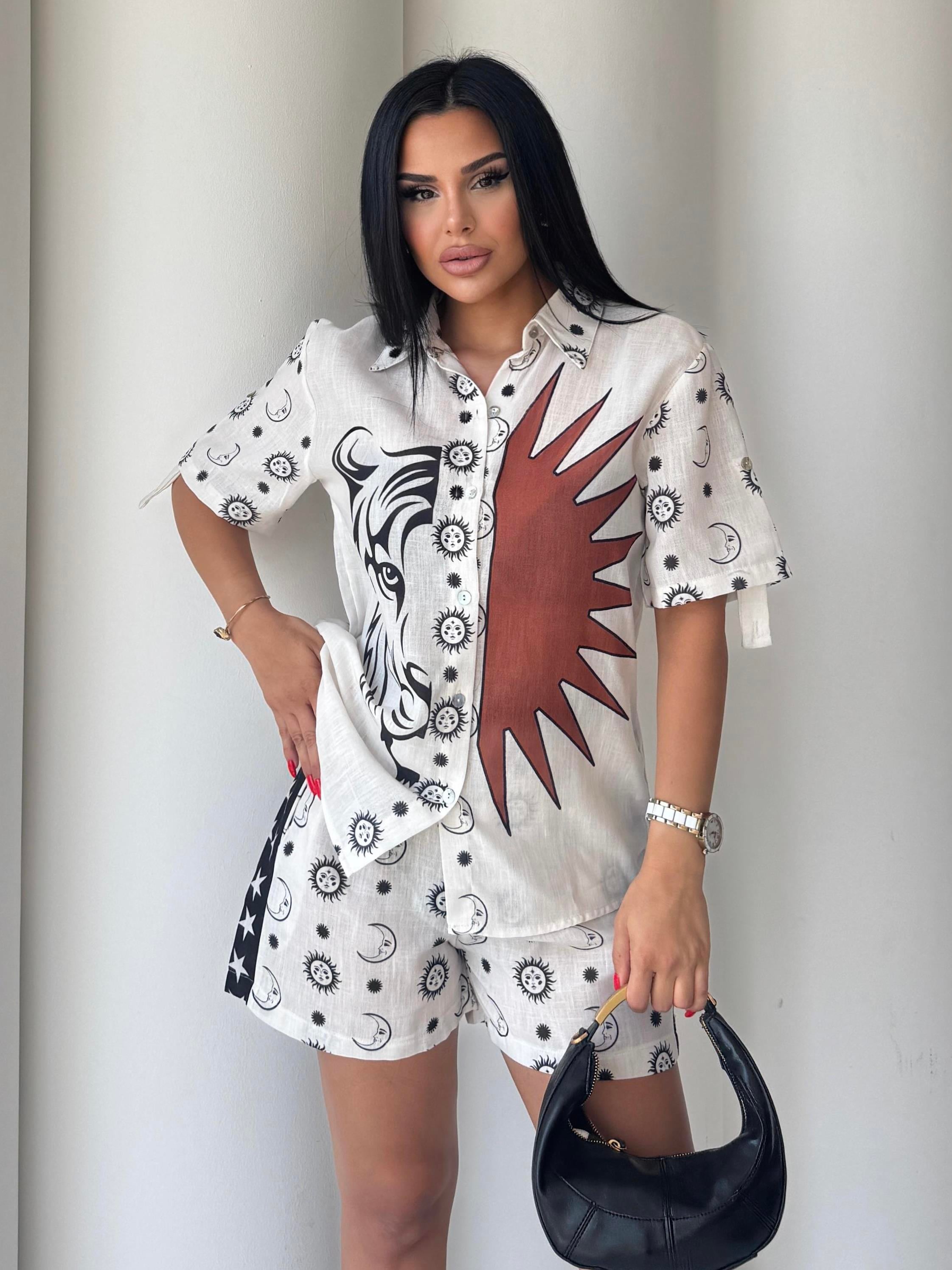 Lione Şortlu Keten Takım Siyah