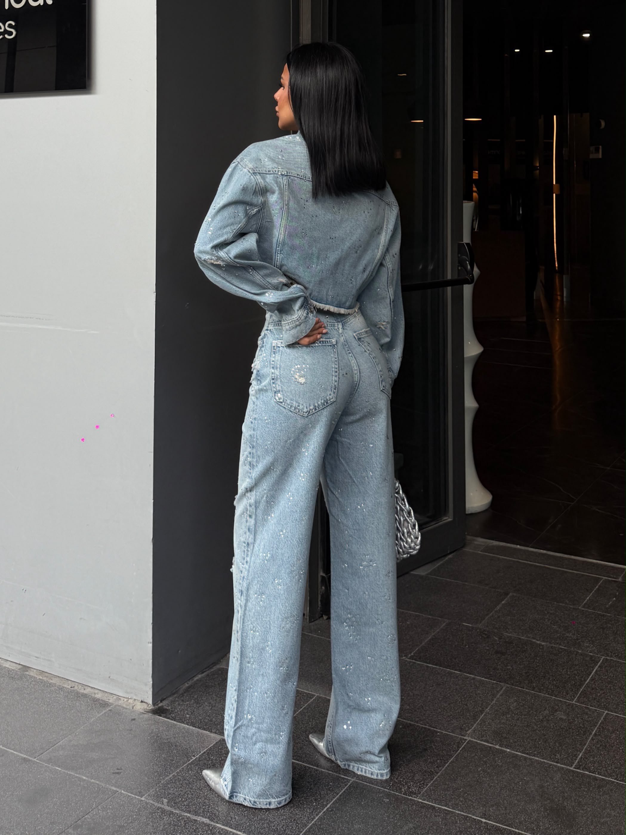 Loes Taş Detaylı Denim Takım Mavi