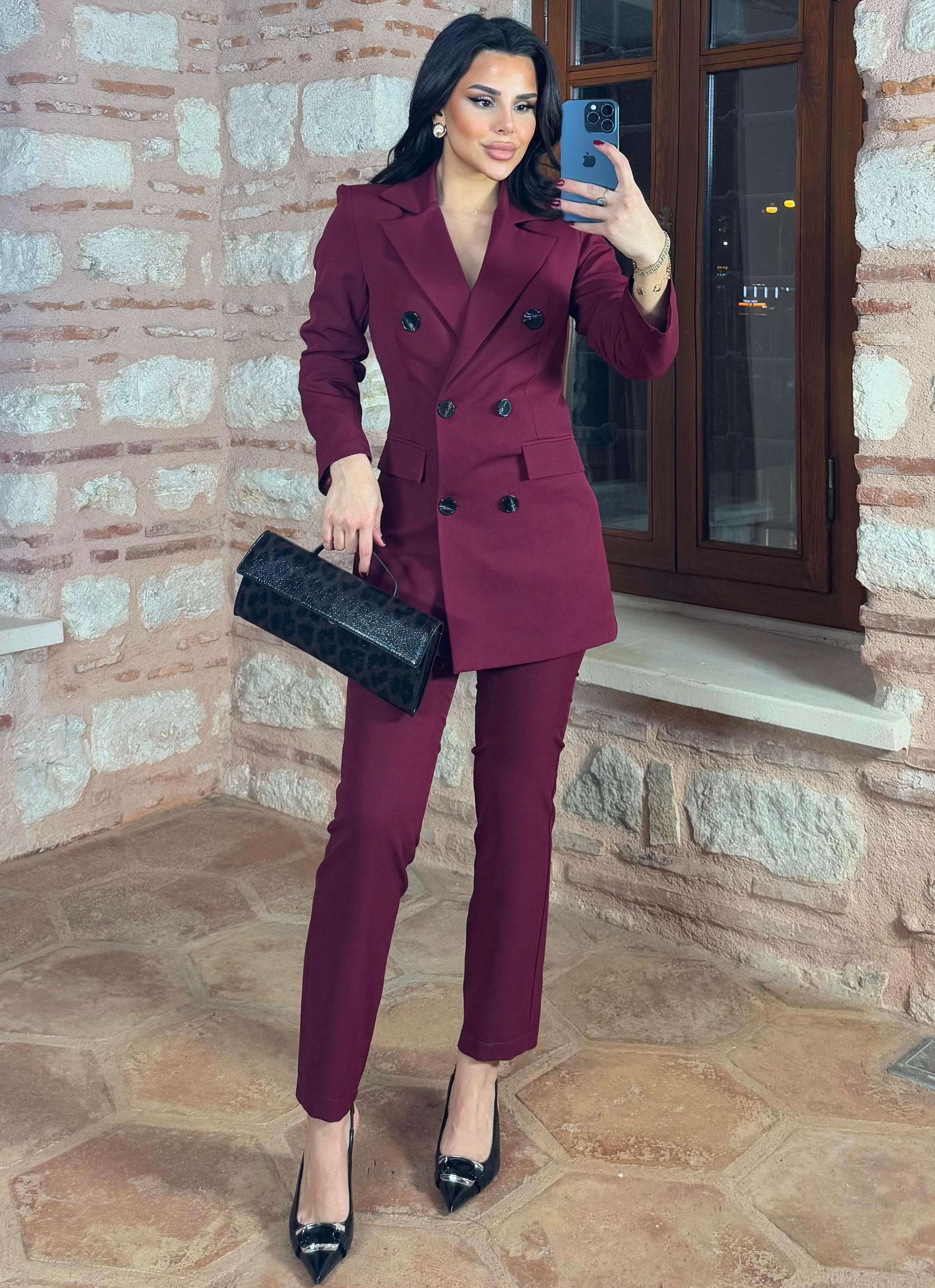Look Klasik Ceketli Takım Bordo