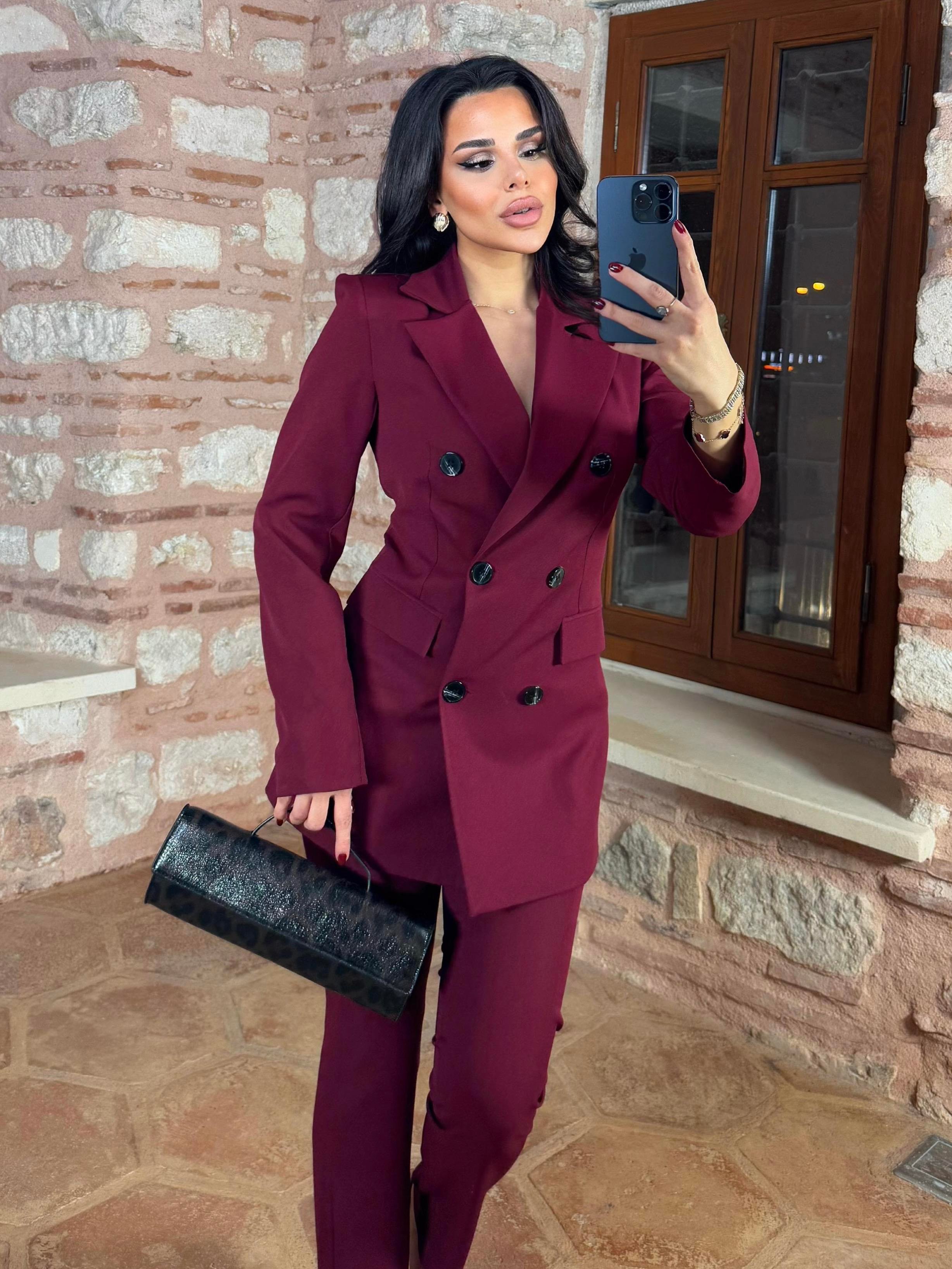Look Klasik Ceketli Takım Bordo