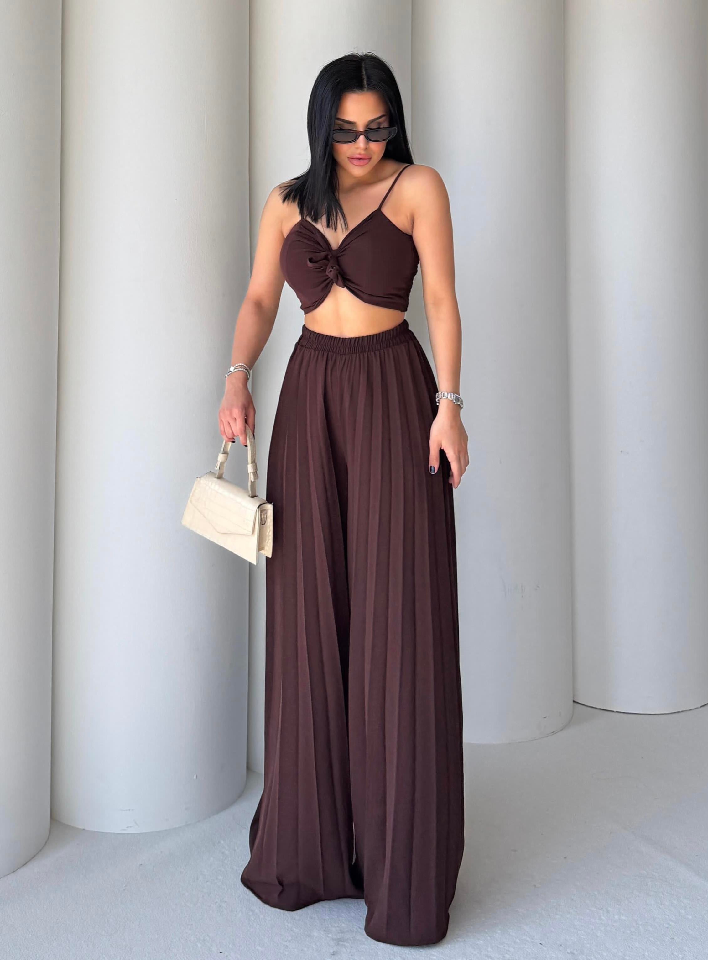 Loren Tasarım Crop Takım Kahve