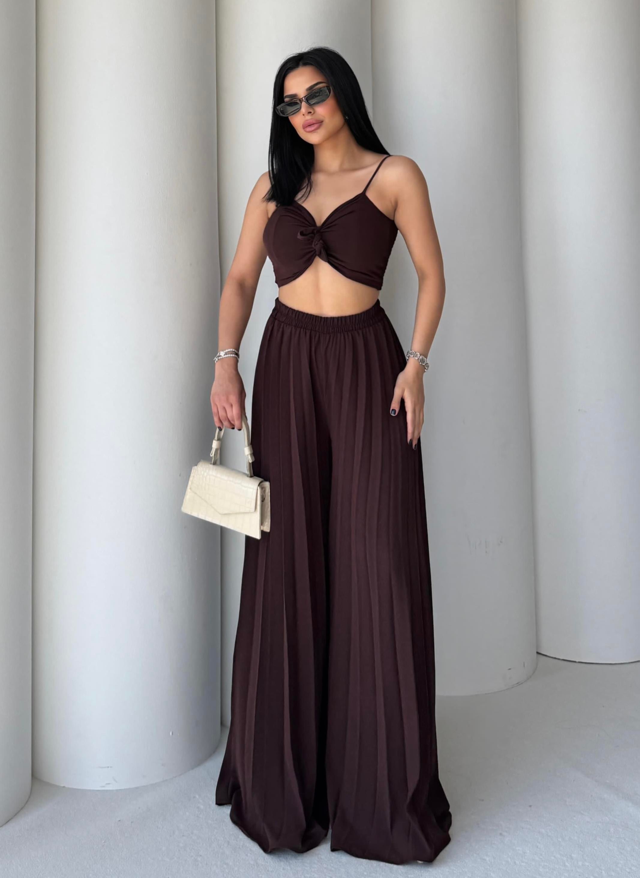 Loren Tasarım Crop Takım Kahve