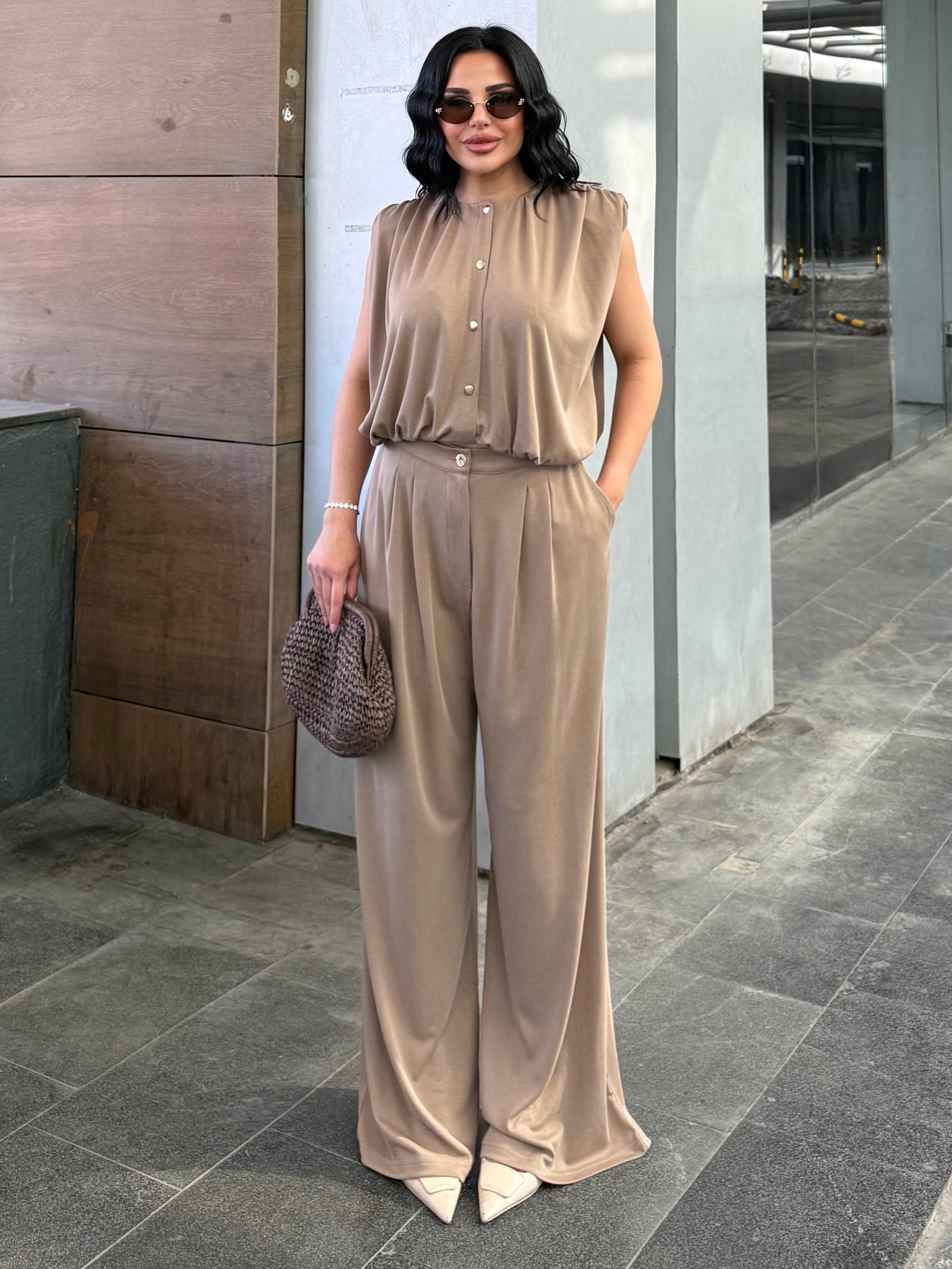 Lorsa Gold Düğme Detaylı Takım Bej