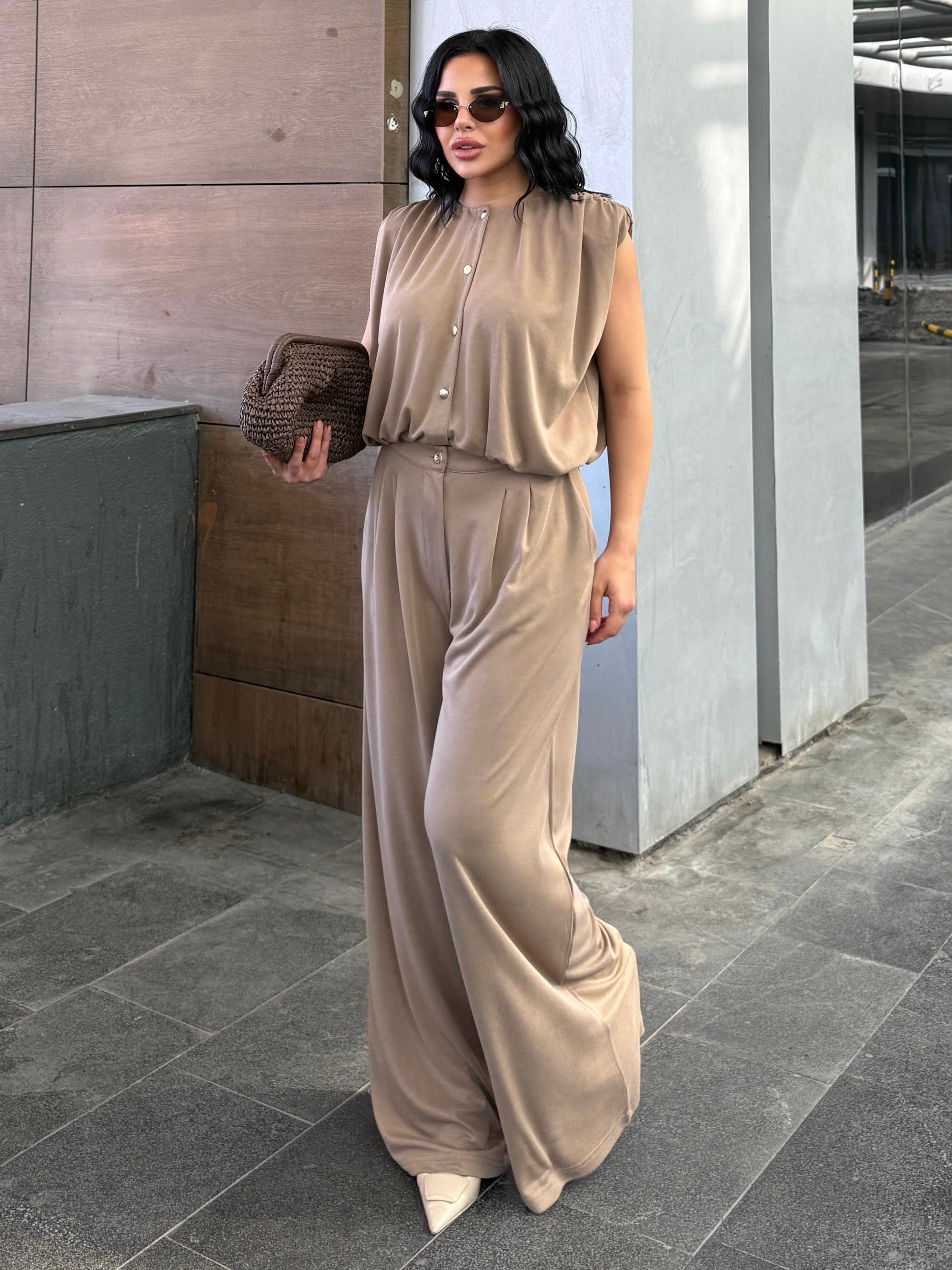 Lorsa Gold Düğme Detaylı Takım Bej