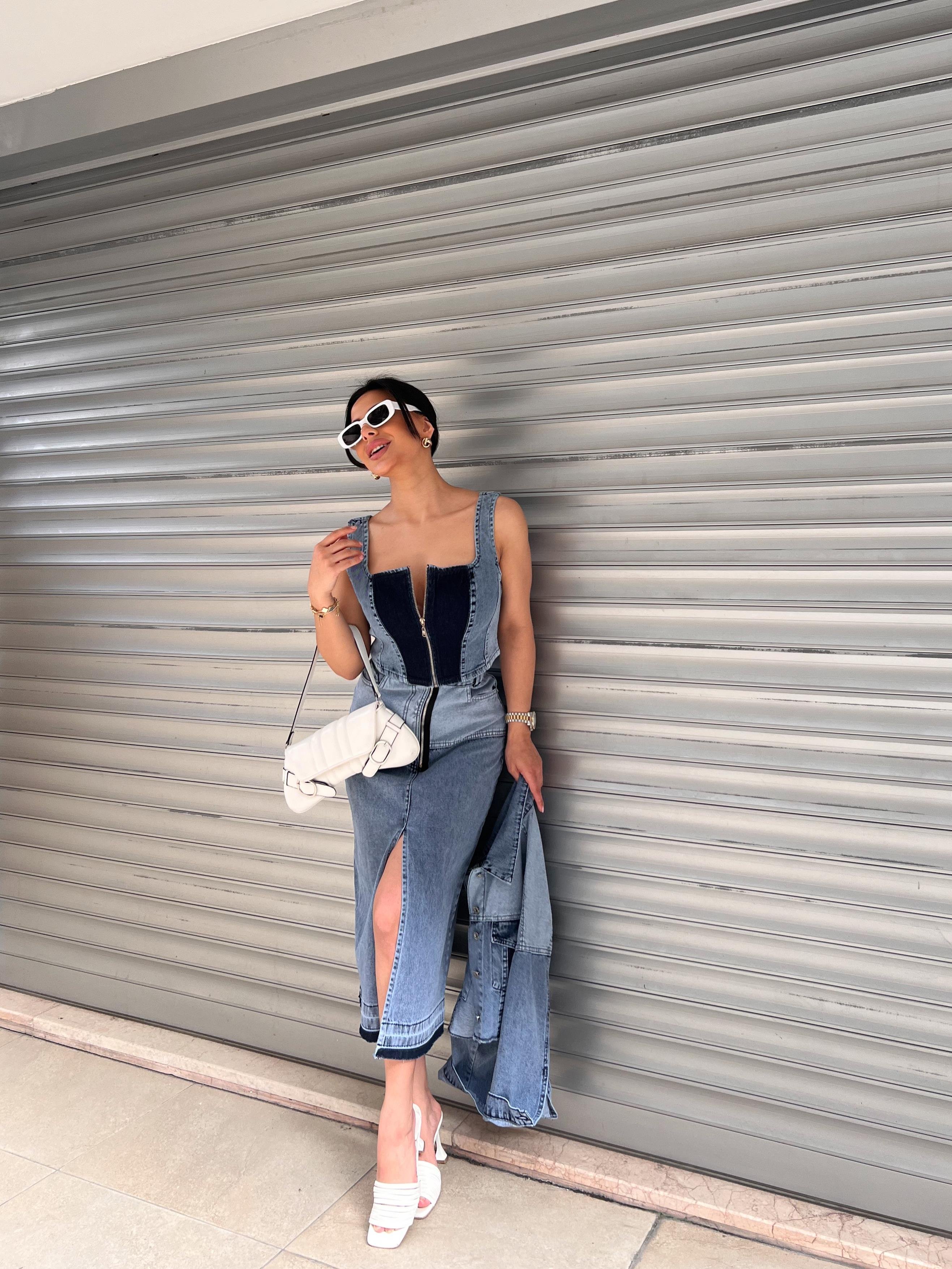 Luna Jean İkili Etekli Takım Mavi