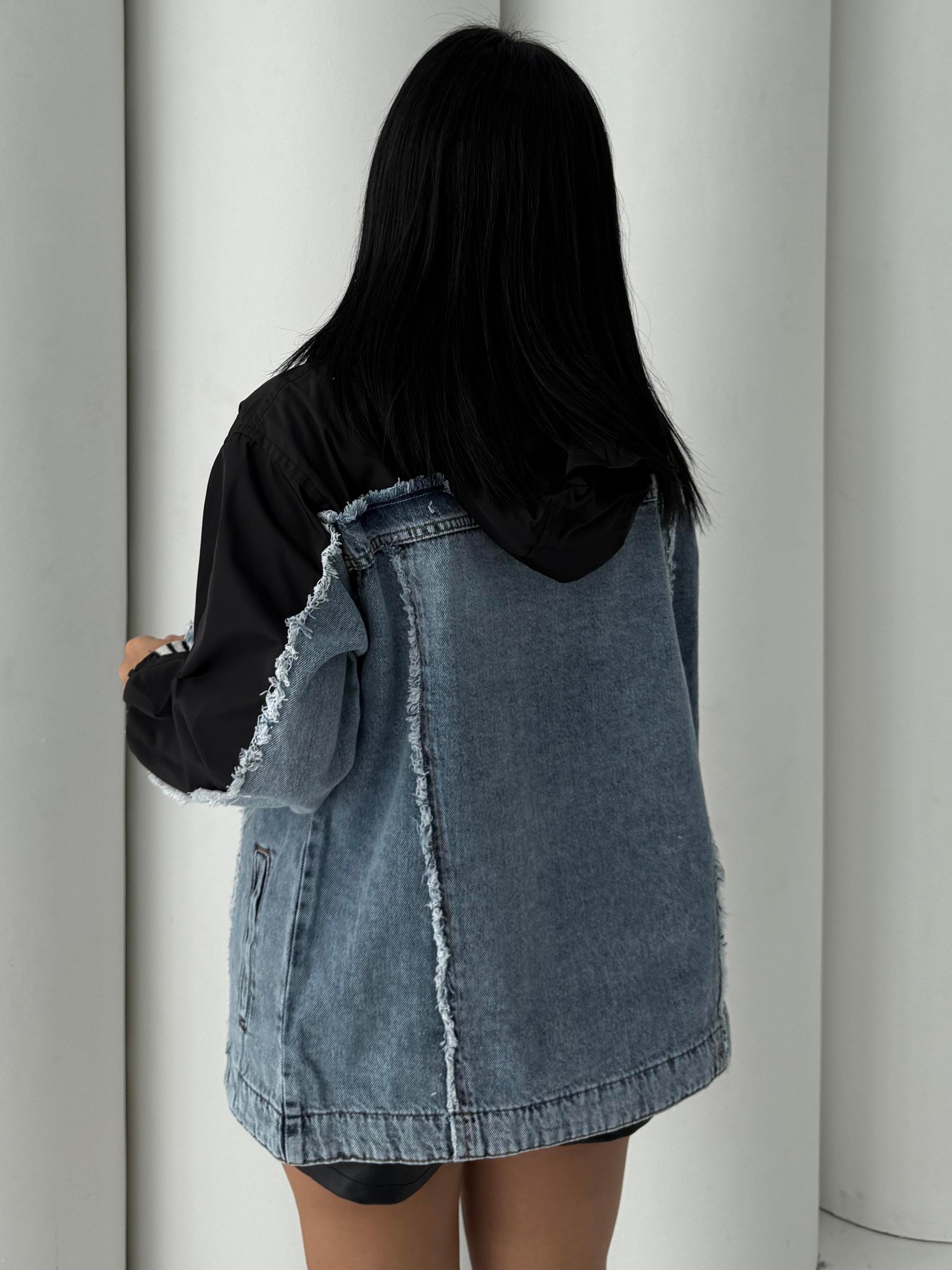 Malt Paraşüt Detaylı Denim Ceket Siyah