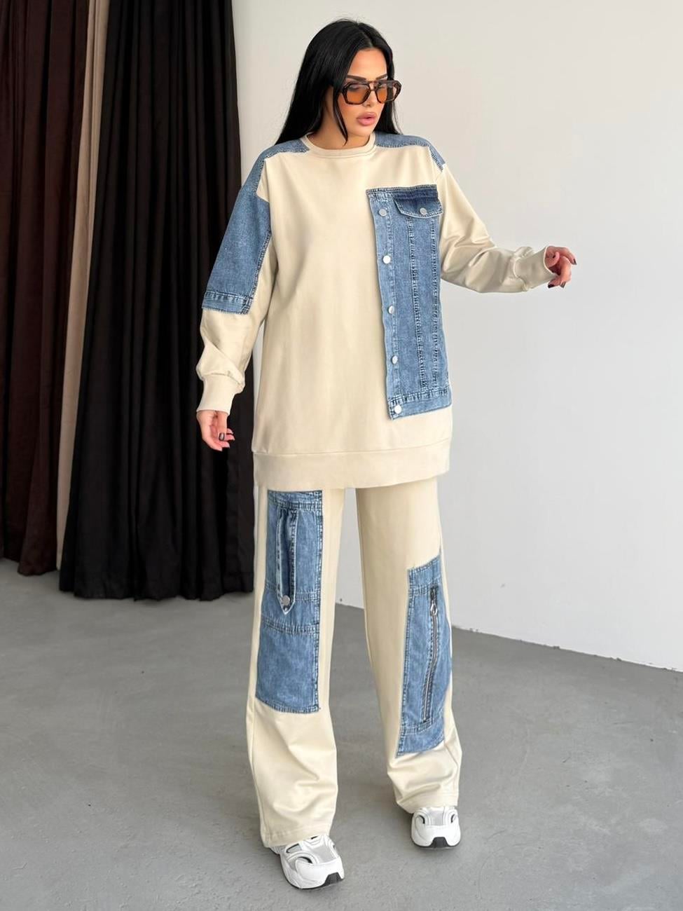 Melix Denim Detaylı Tasarım Takım Ekru