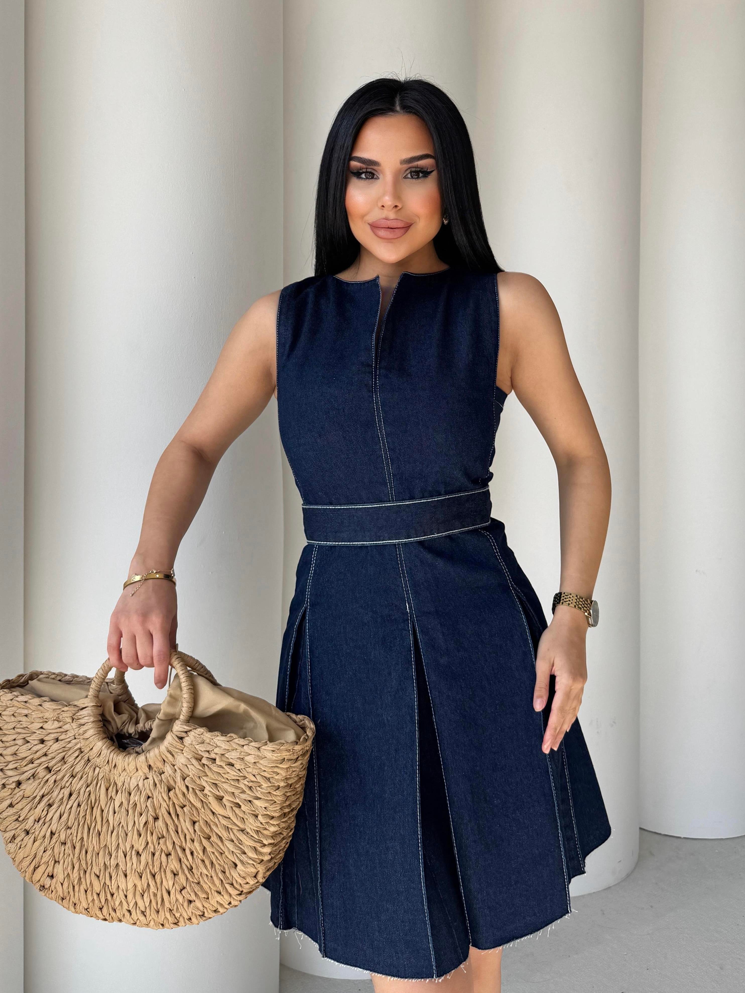 Mia Denim Elbise Lacivert