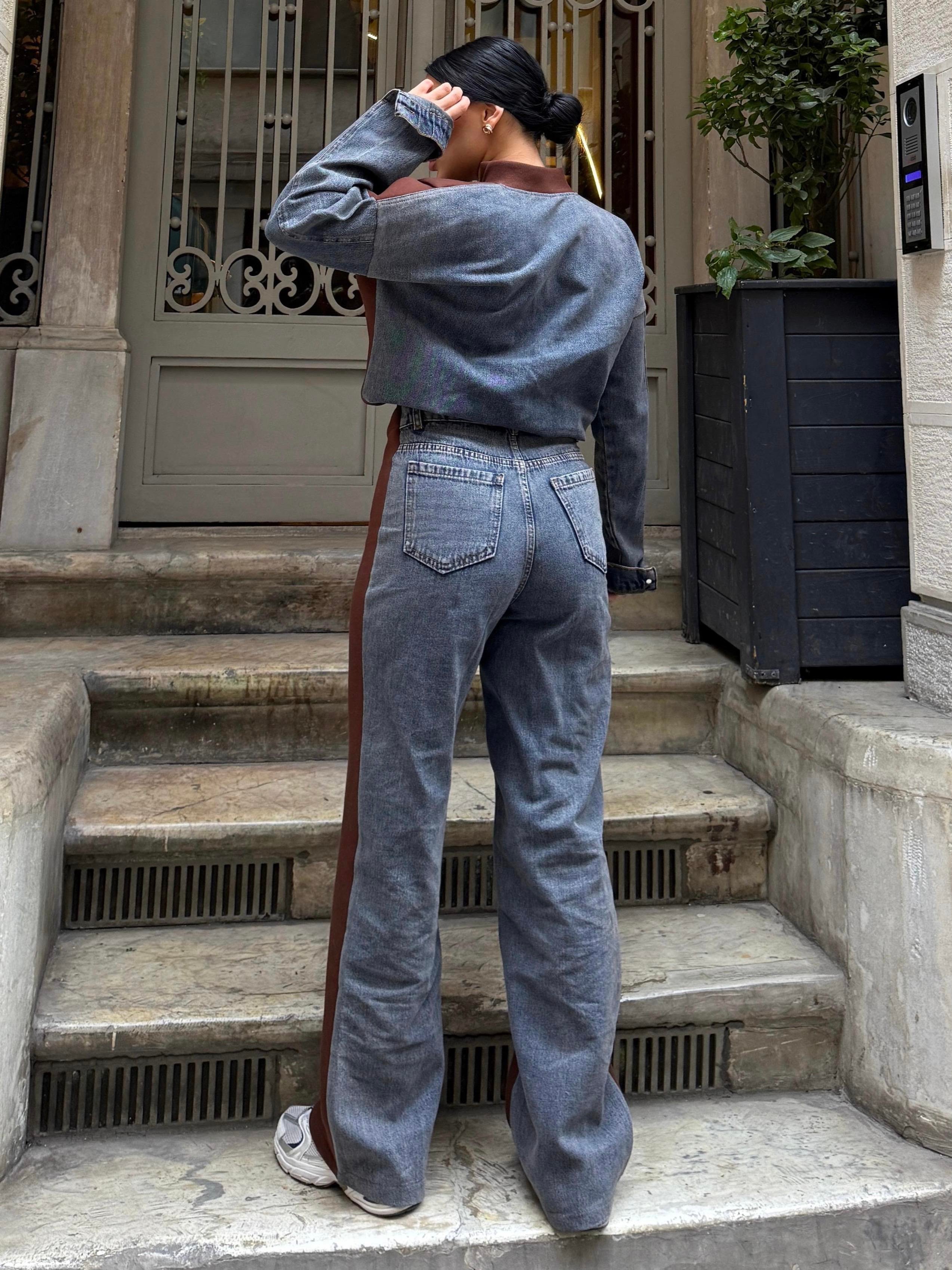 Milena  Denim Garnili Takım Kahve