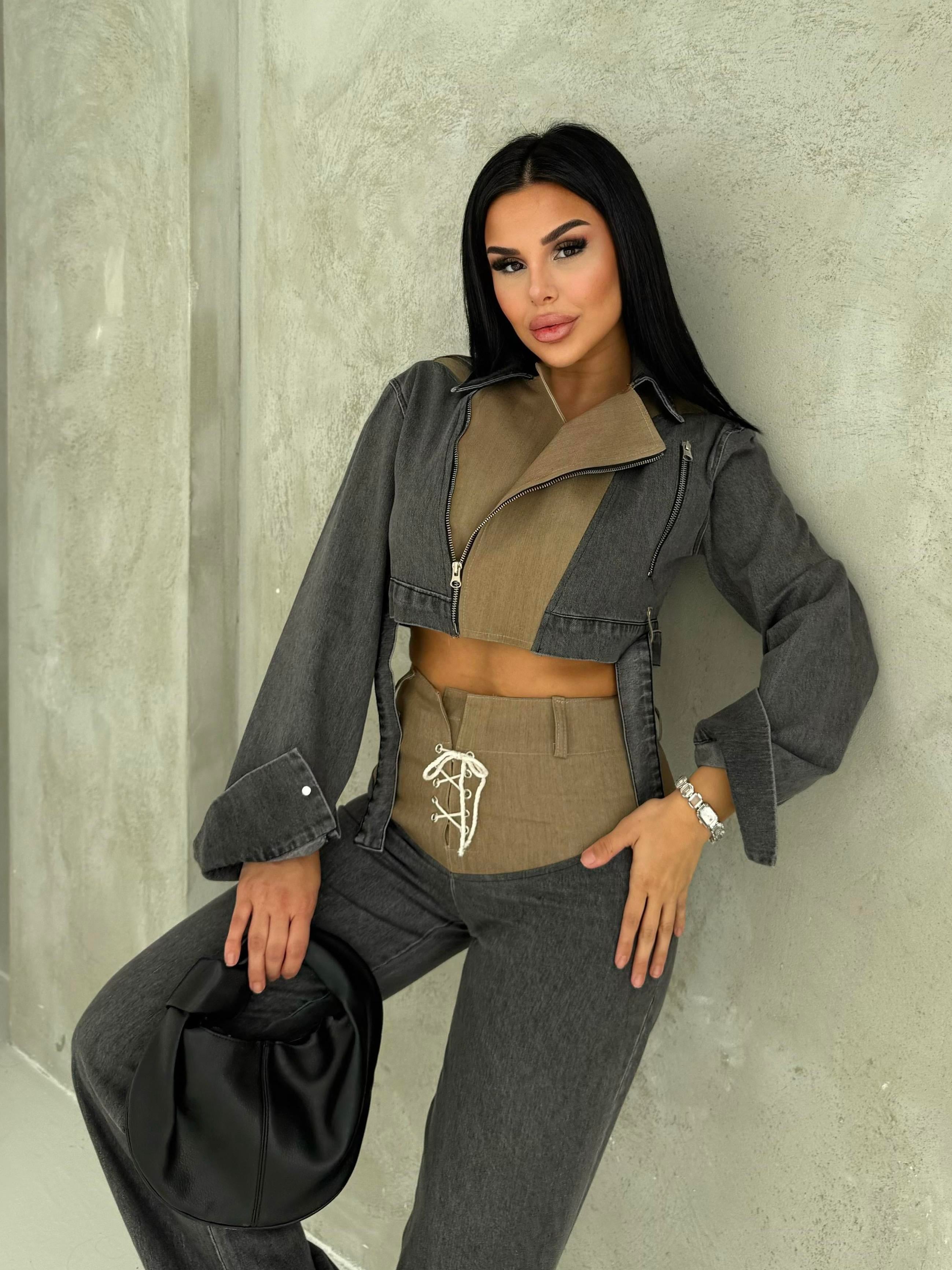 Mix Tasarım Denim Takım Gri