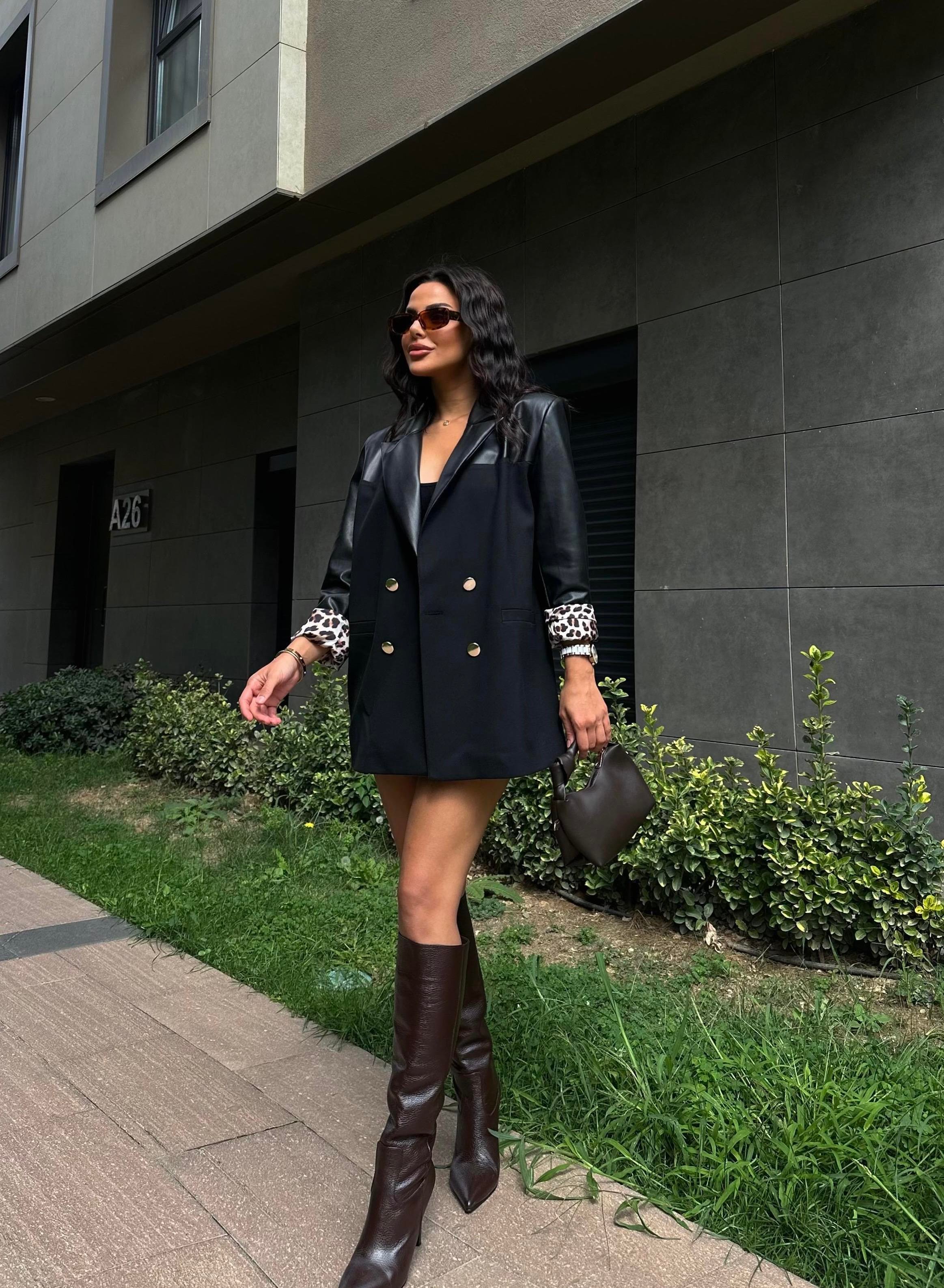 Mixa Deri Oversize Ceket Siyah
