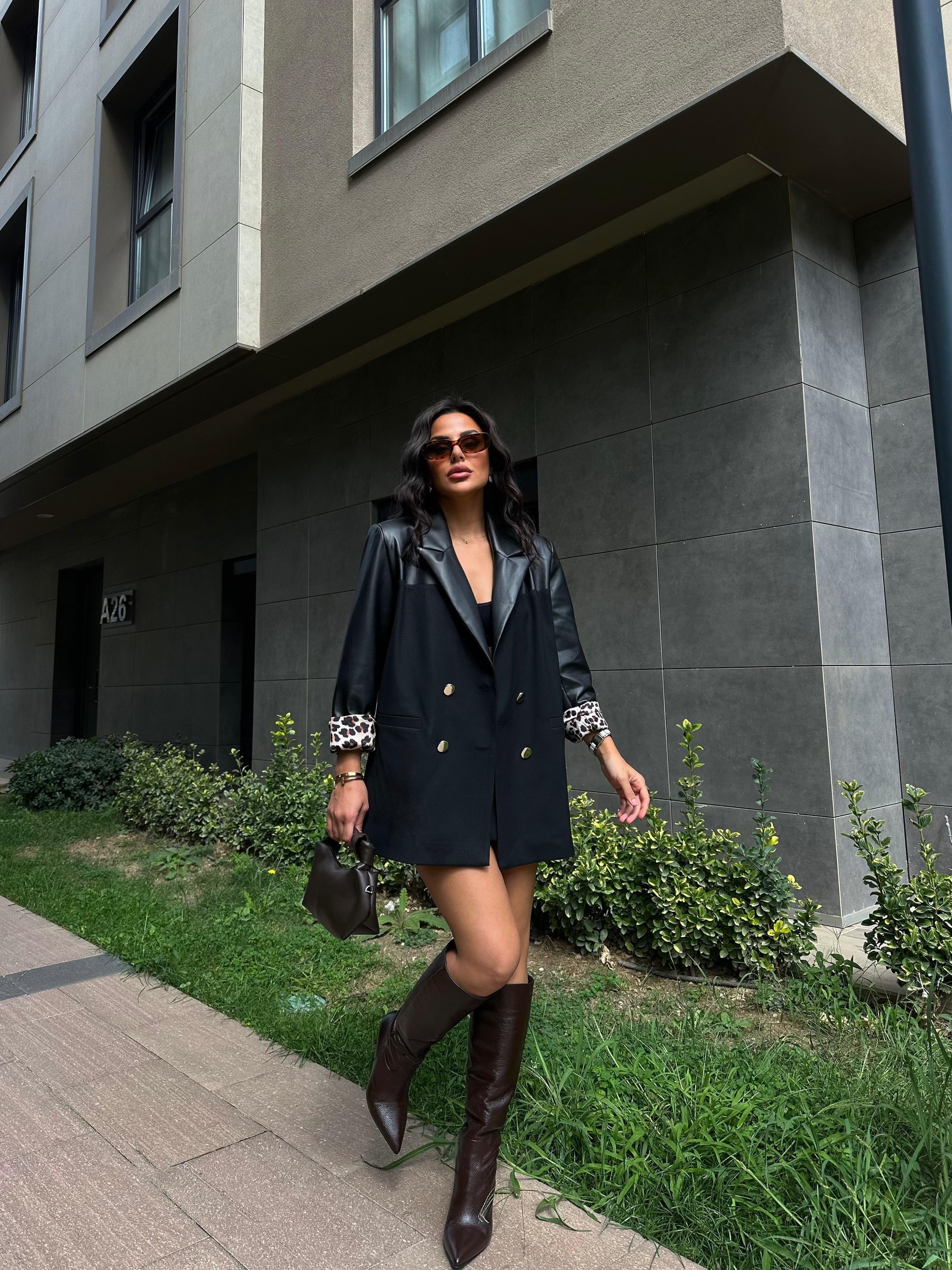 Mixa Deri Oversize Ceket Siyah