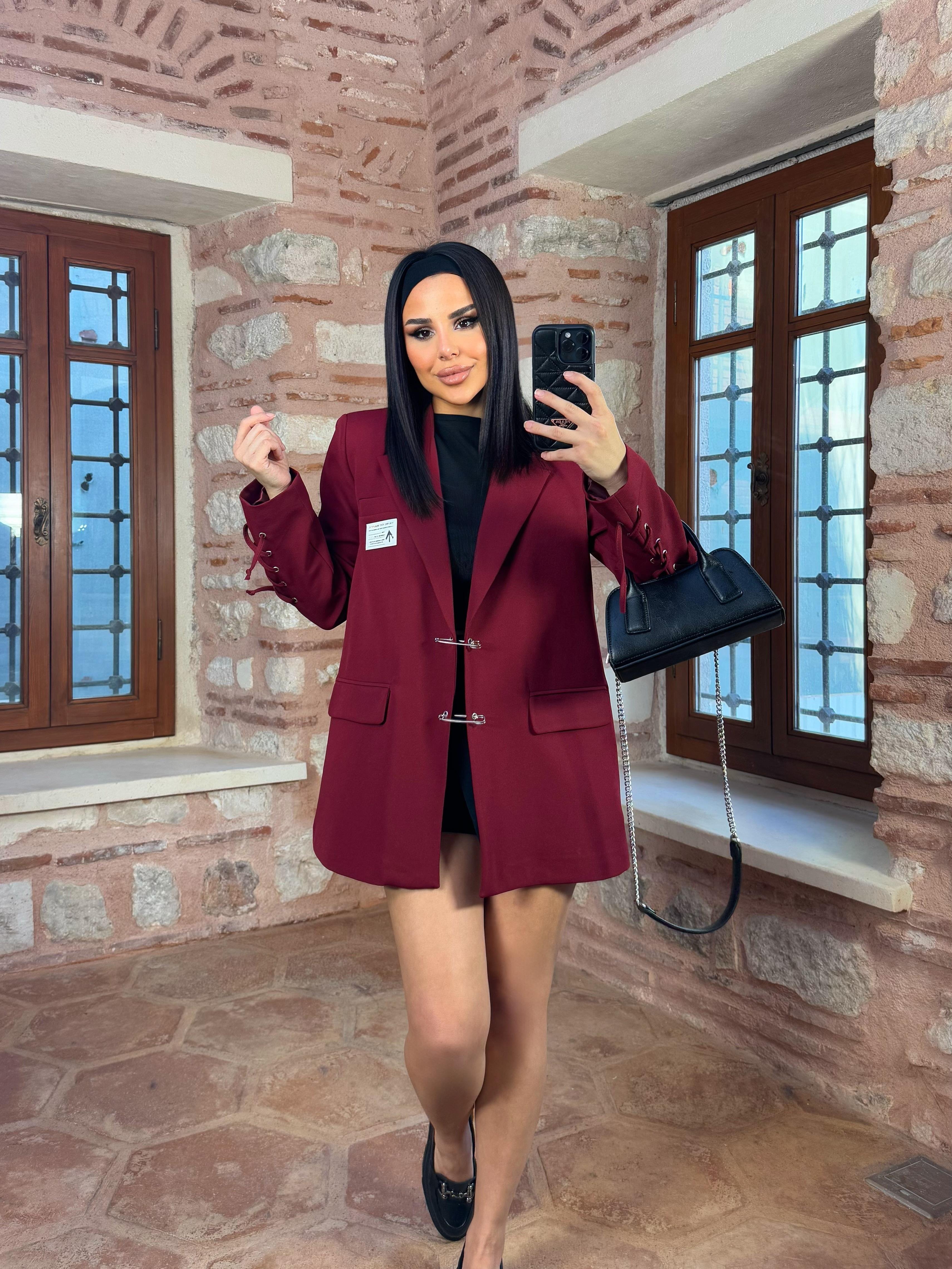 Mojito İp Detaylı Blazer Ceket Bordo