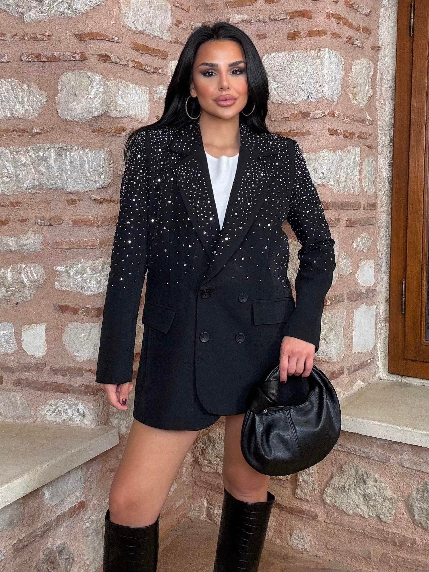Nova Taşlı Blazer Ceket Siyah