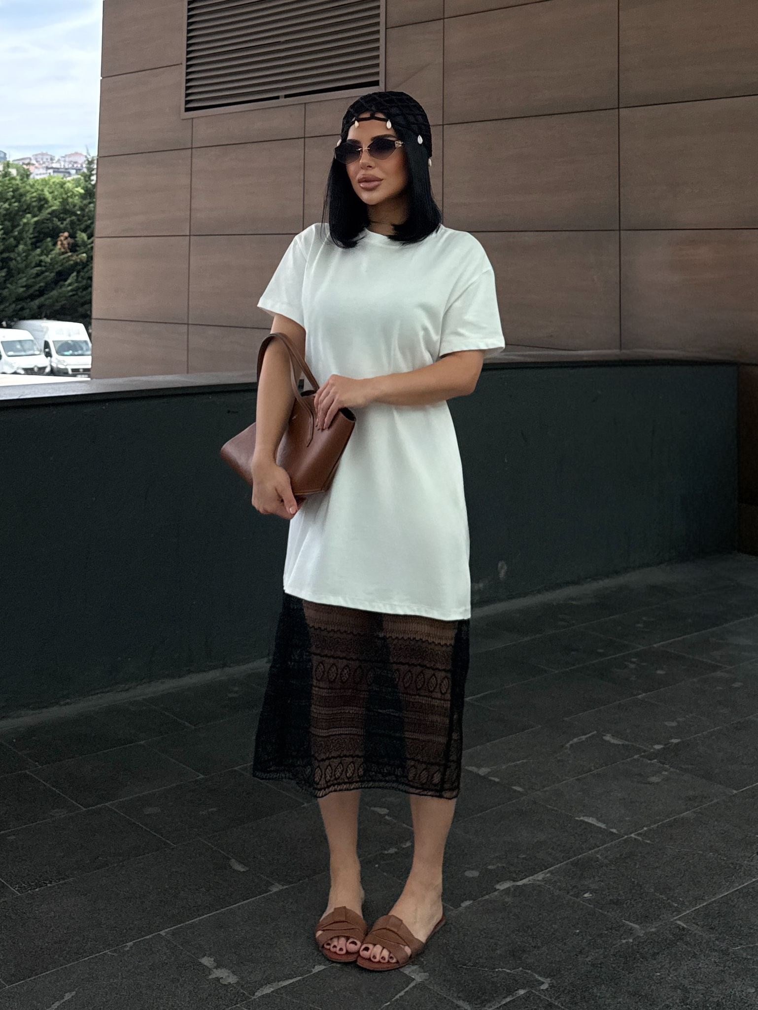 Oden Dantel Detaylı Elbise Beyaz