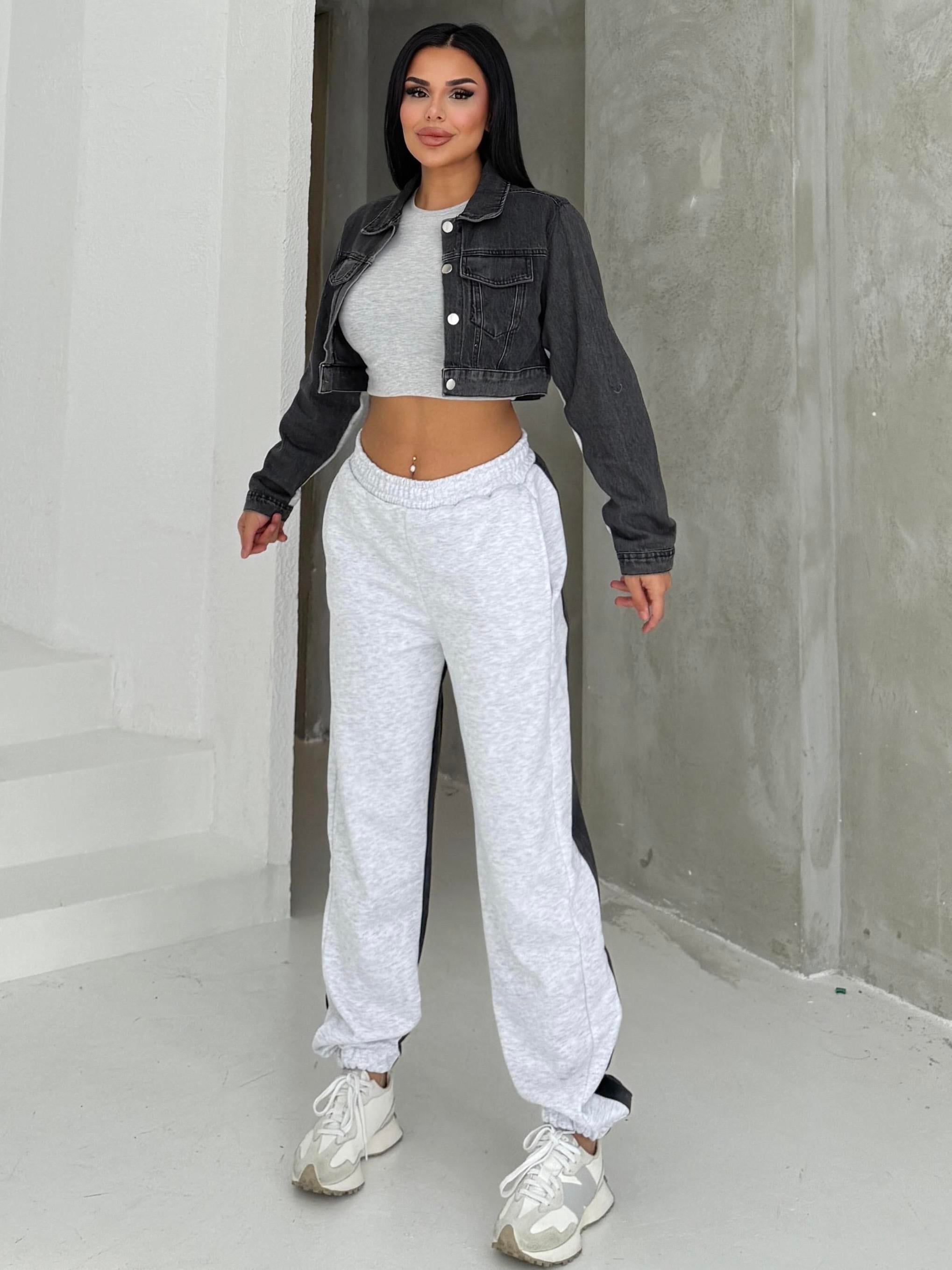 Oplica Denim Detaylı Takım Gri