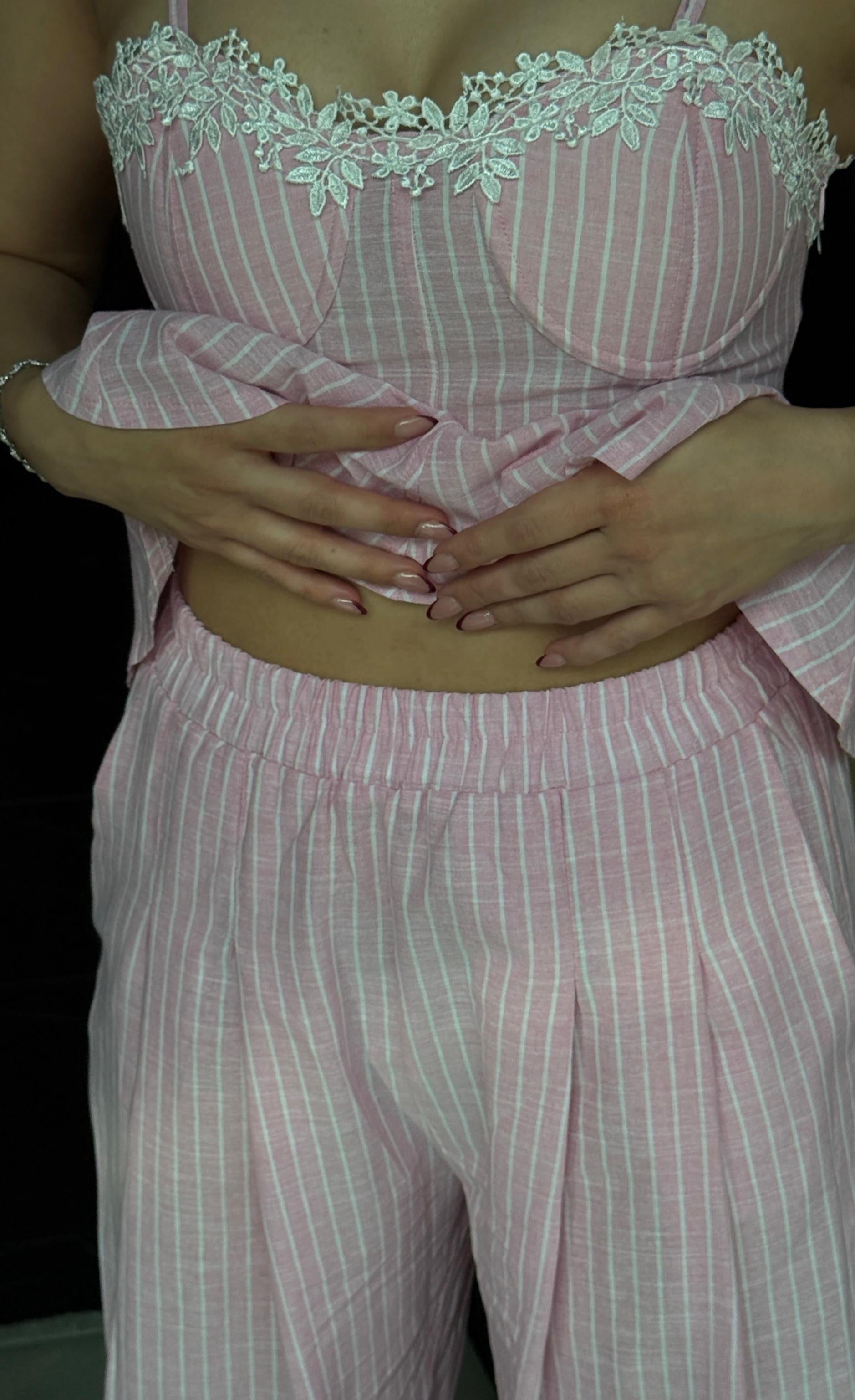 Outles Dantel İşleme Detaylı Takım Pembe