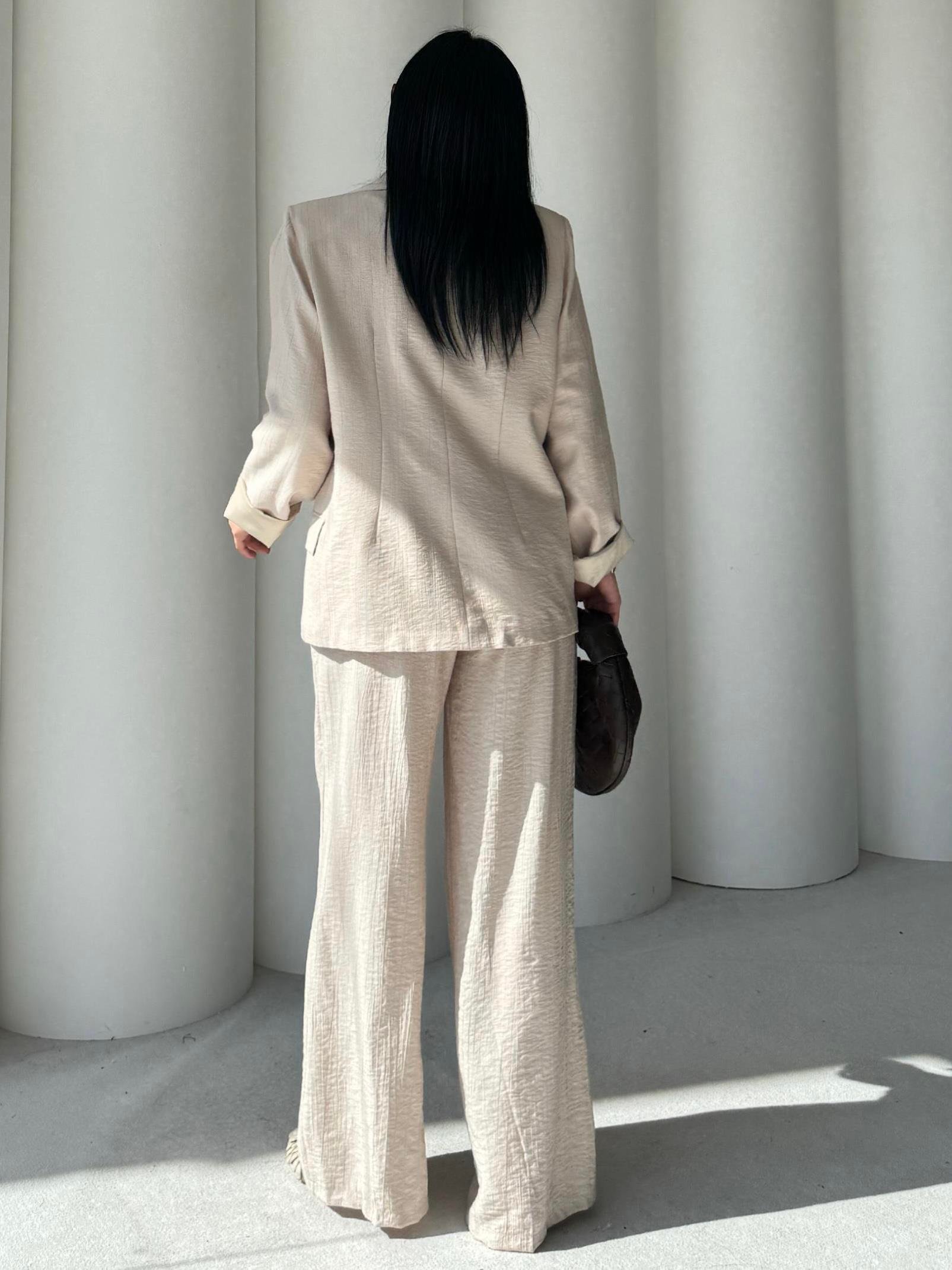 Pety Blazer Ceketli Keten Takım Bej