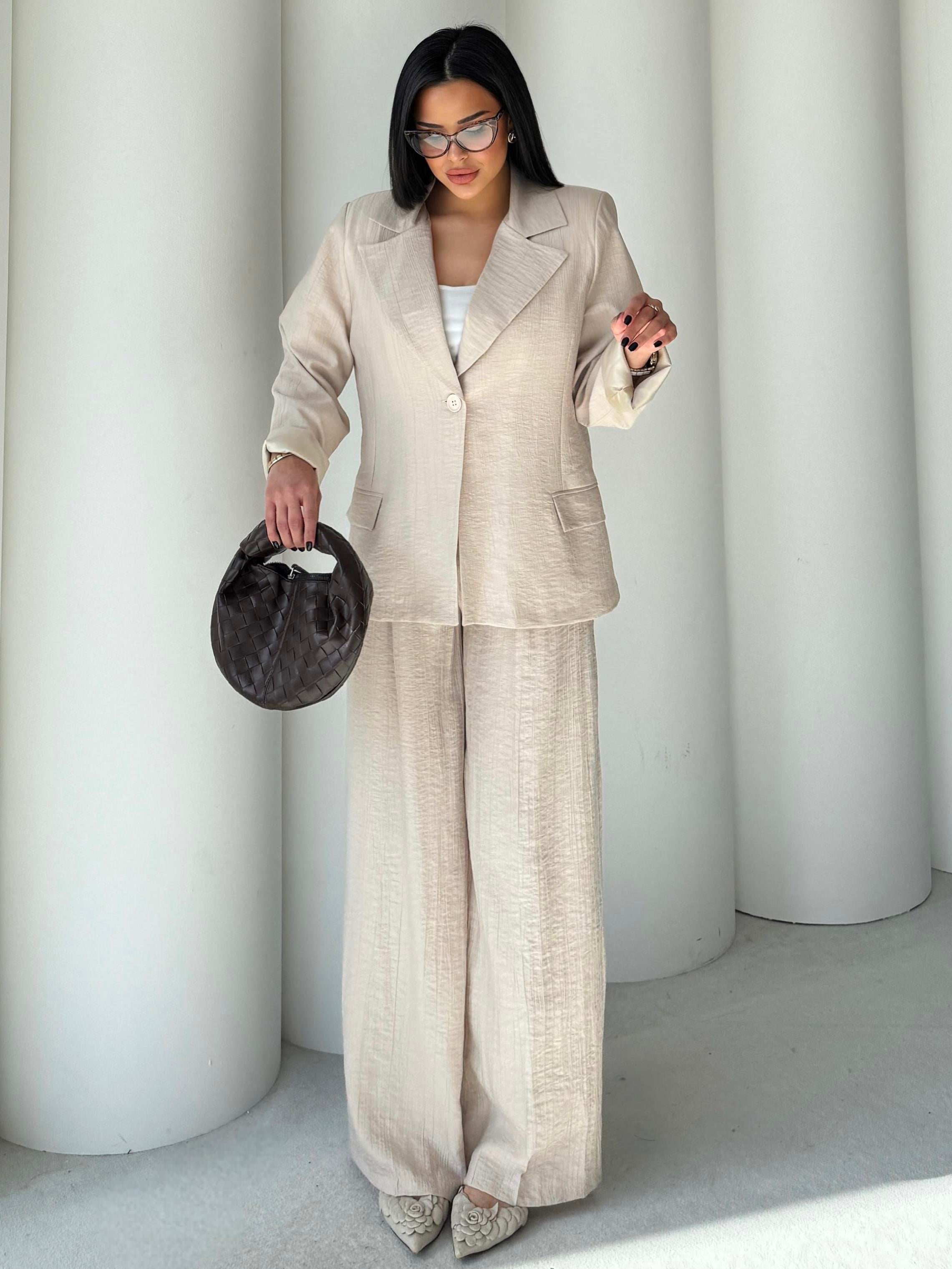 Pety Blazer Ceketli Keten Takım Bej