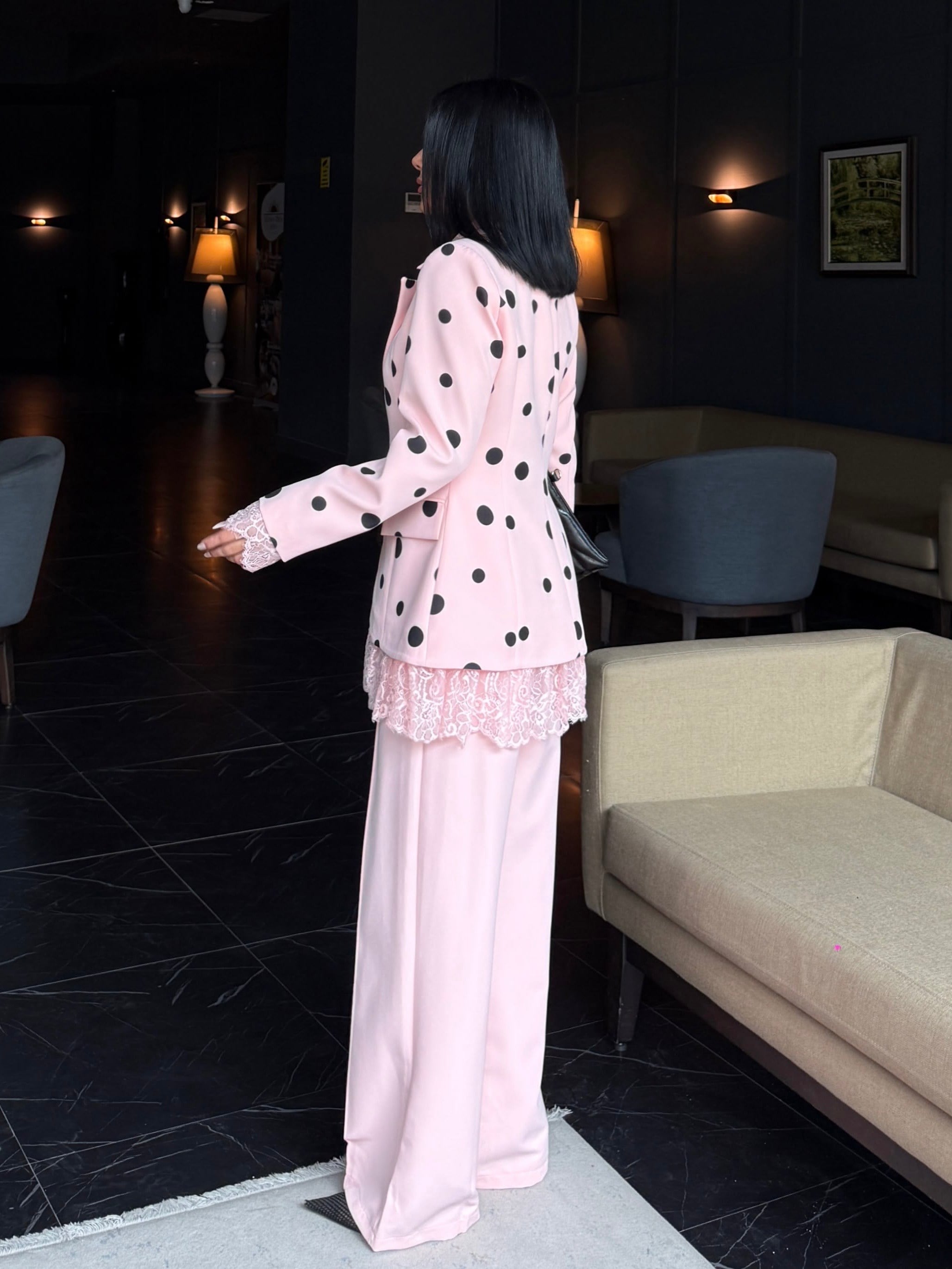 Polina Dantel İşleme Detaylı Takım Pembe