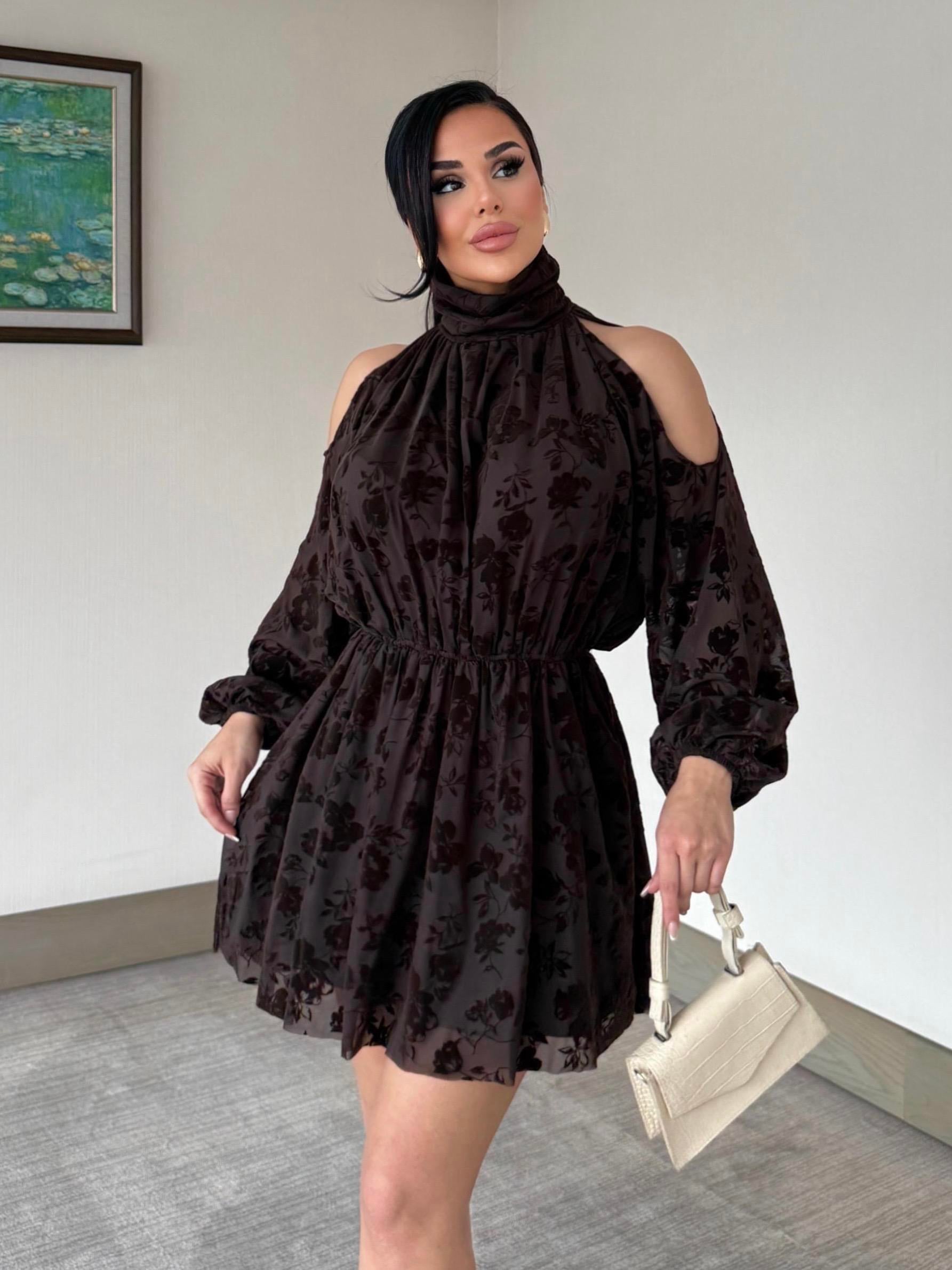 Polina Desenli Elbise Kahve