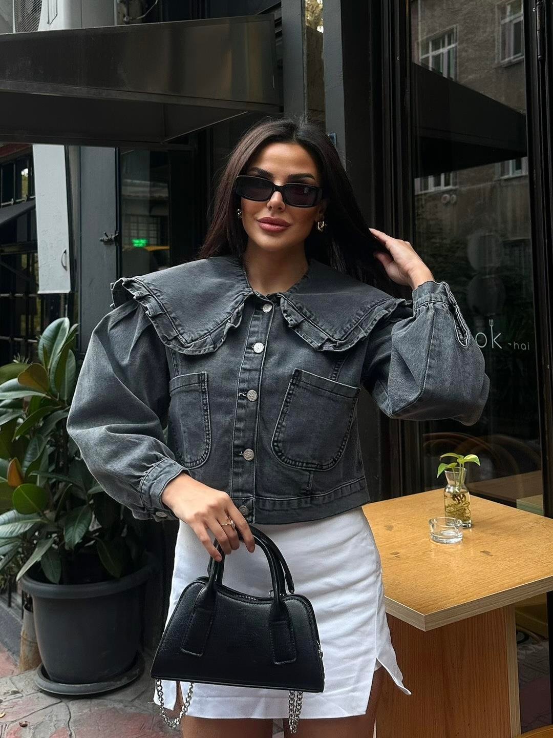 Poni Denim Oversize Ceket Gri