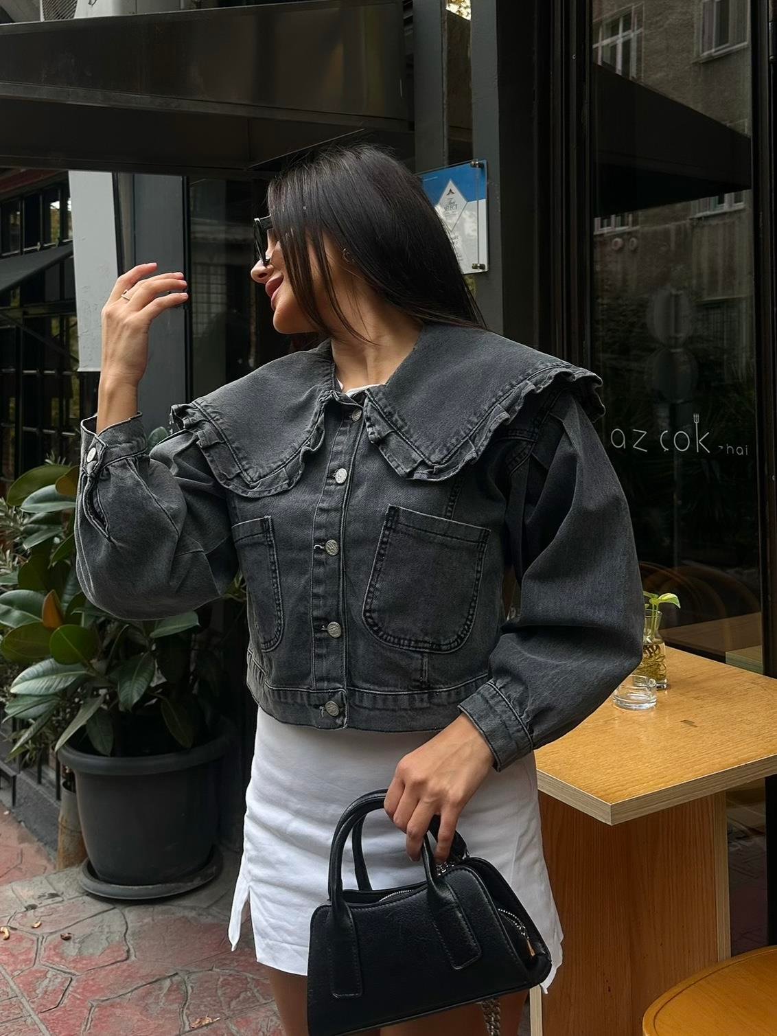Poni Denim Oversize Ceket Gri