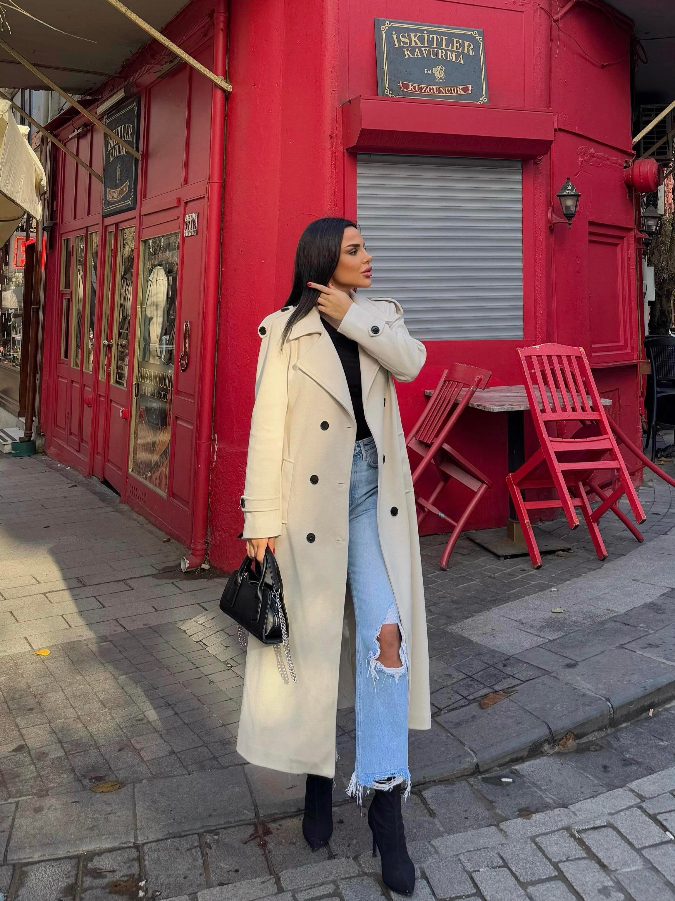 Puella Kaşe Kaban-Beyaz
