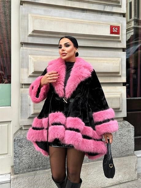 Pury İthal Kürk Siyah-Pembe