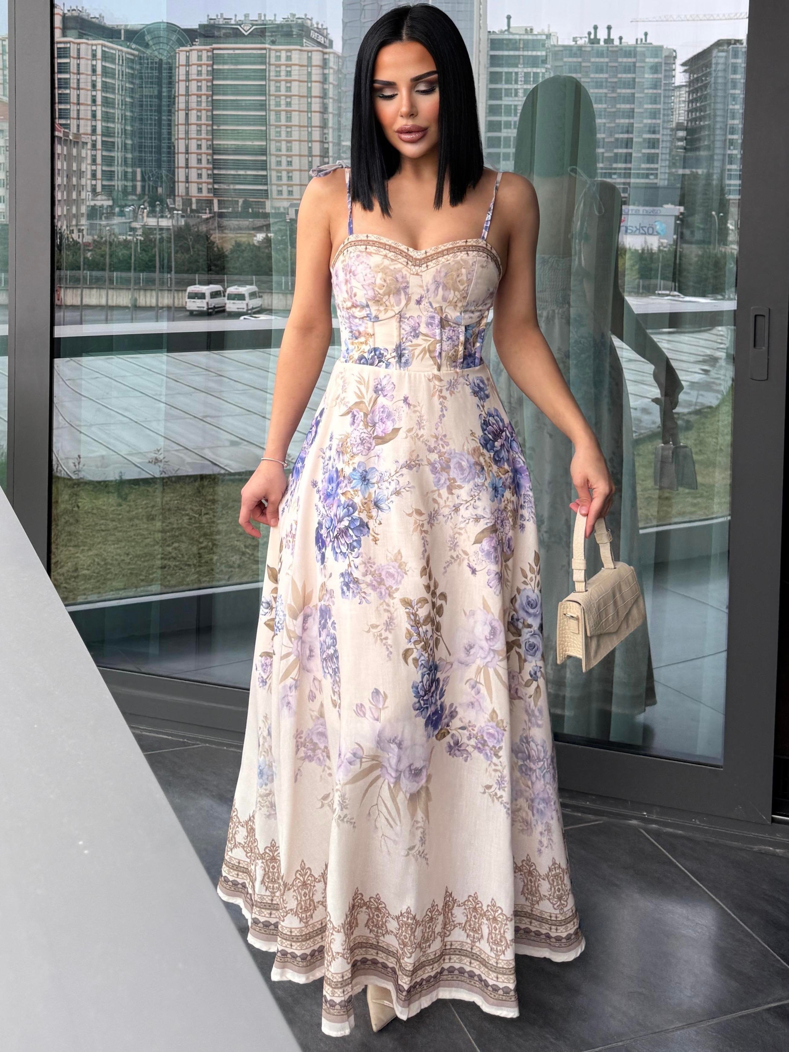 Rasta Desenli Elbise Bej