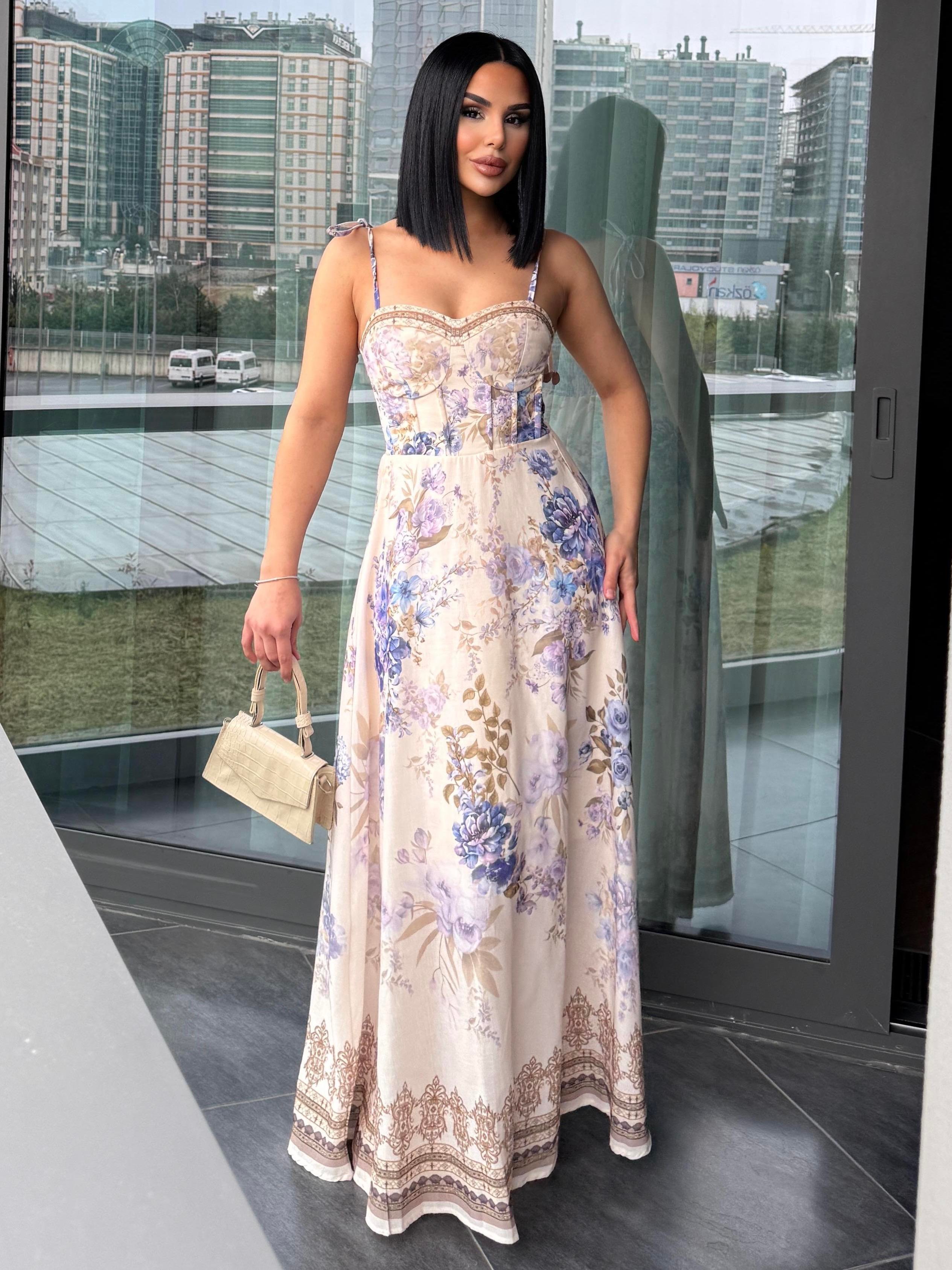 Rasta Desenli Elbise Bej