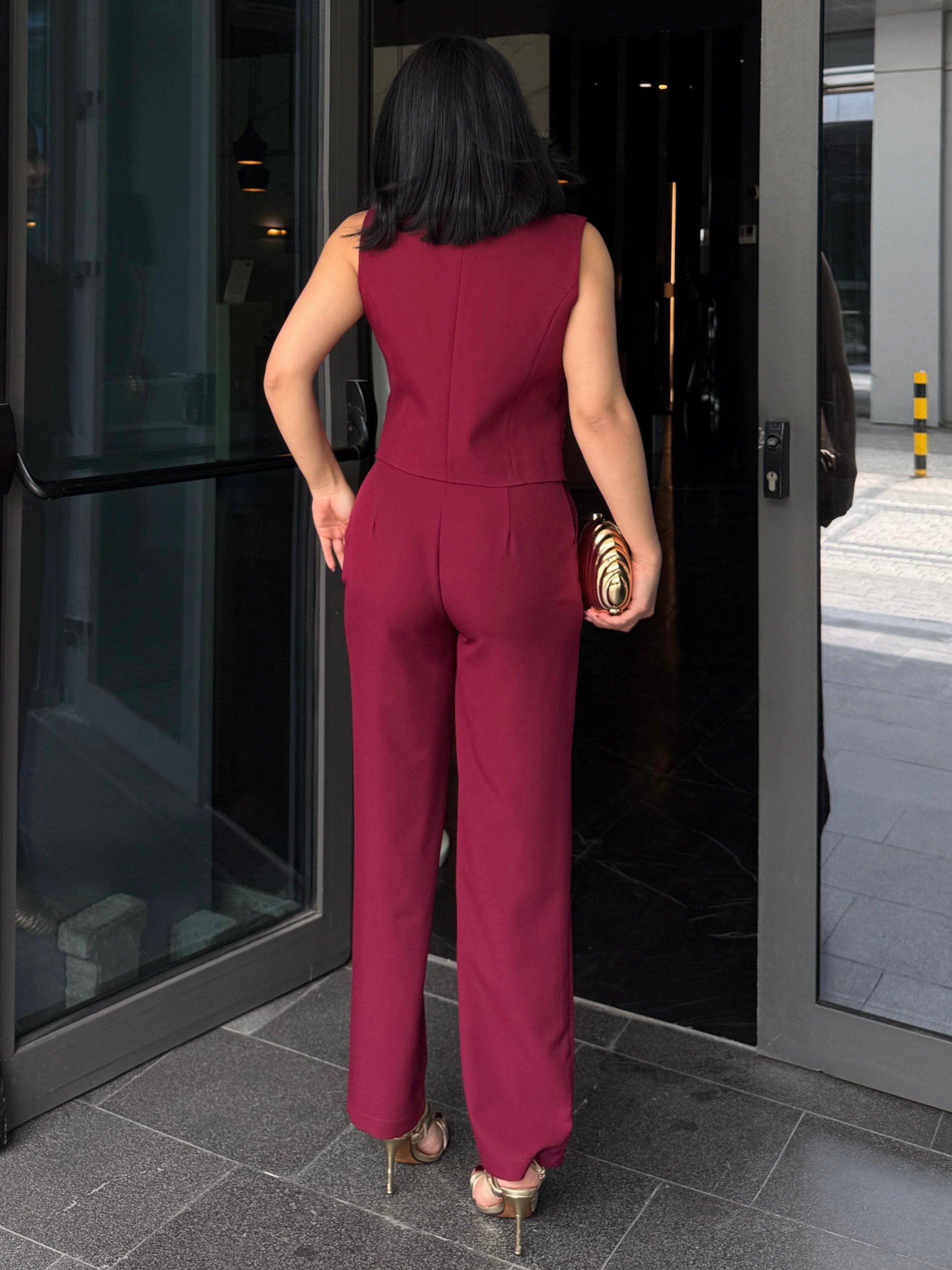Romas Gold Düğme Detaylı Takım Bordo