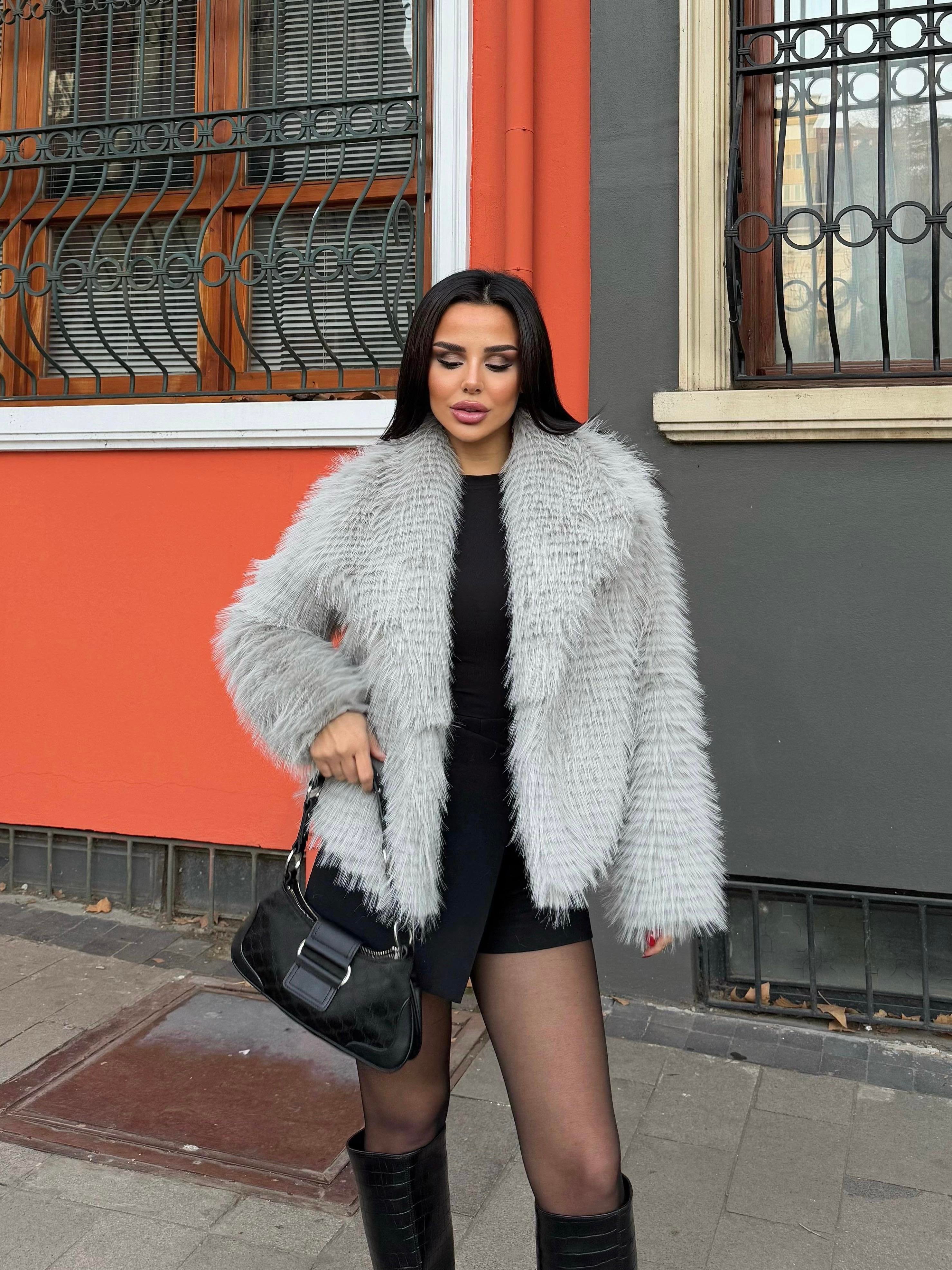 Safir Kat Kat Modelli Kürk Açık Gri