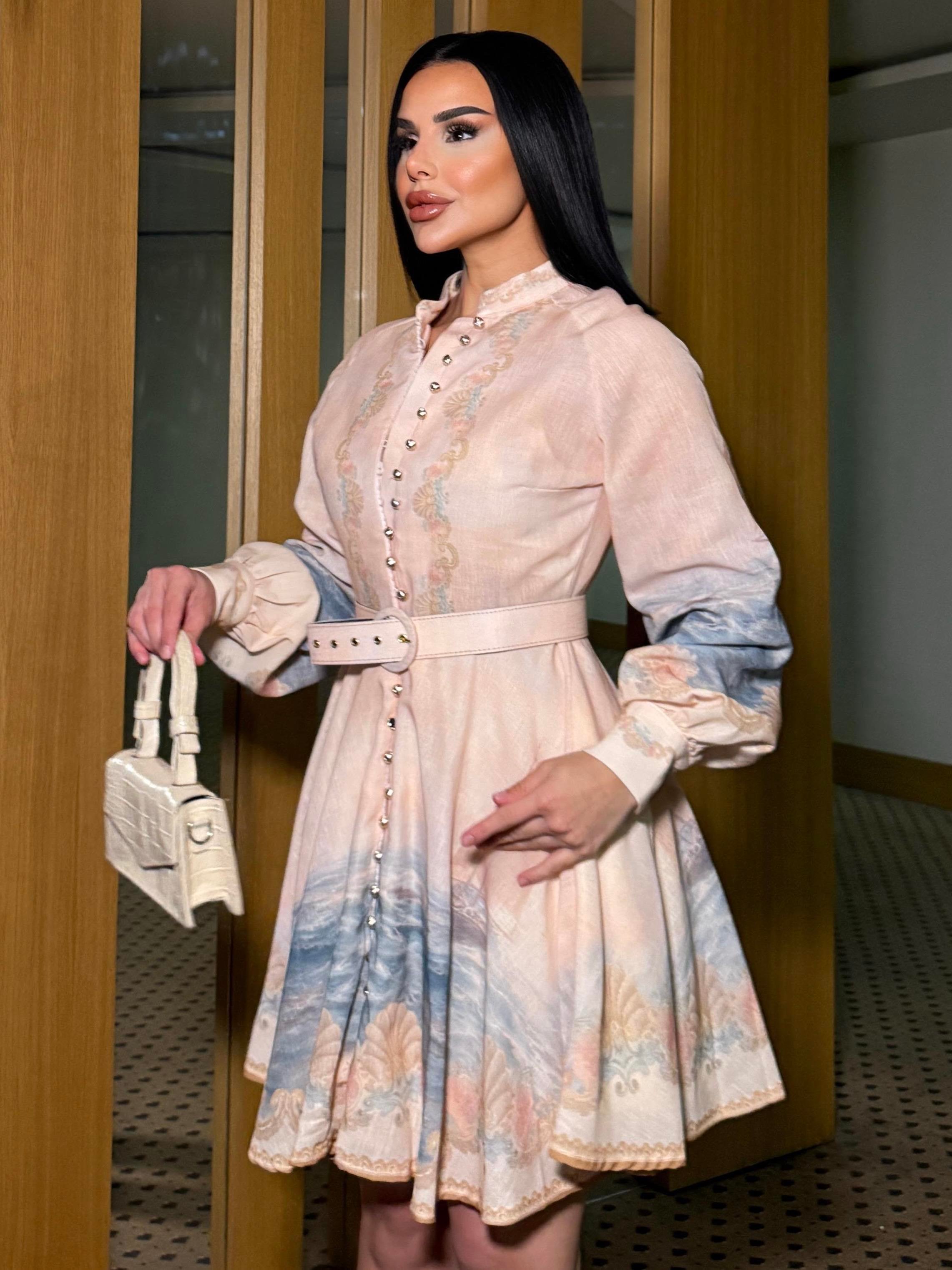Sandra Kemer Detaylı Elbise Bej