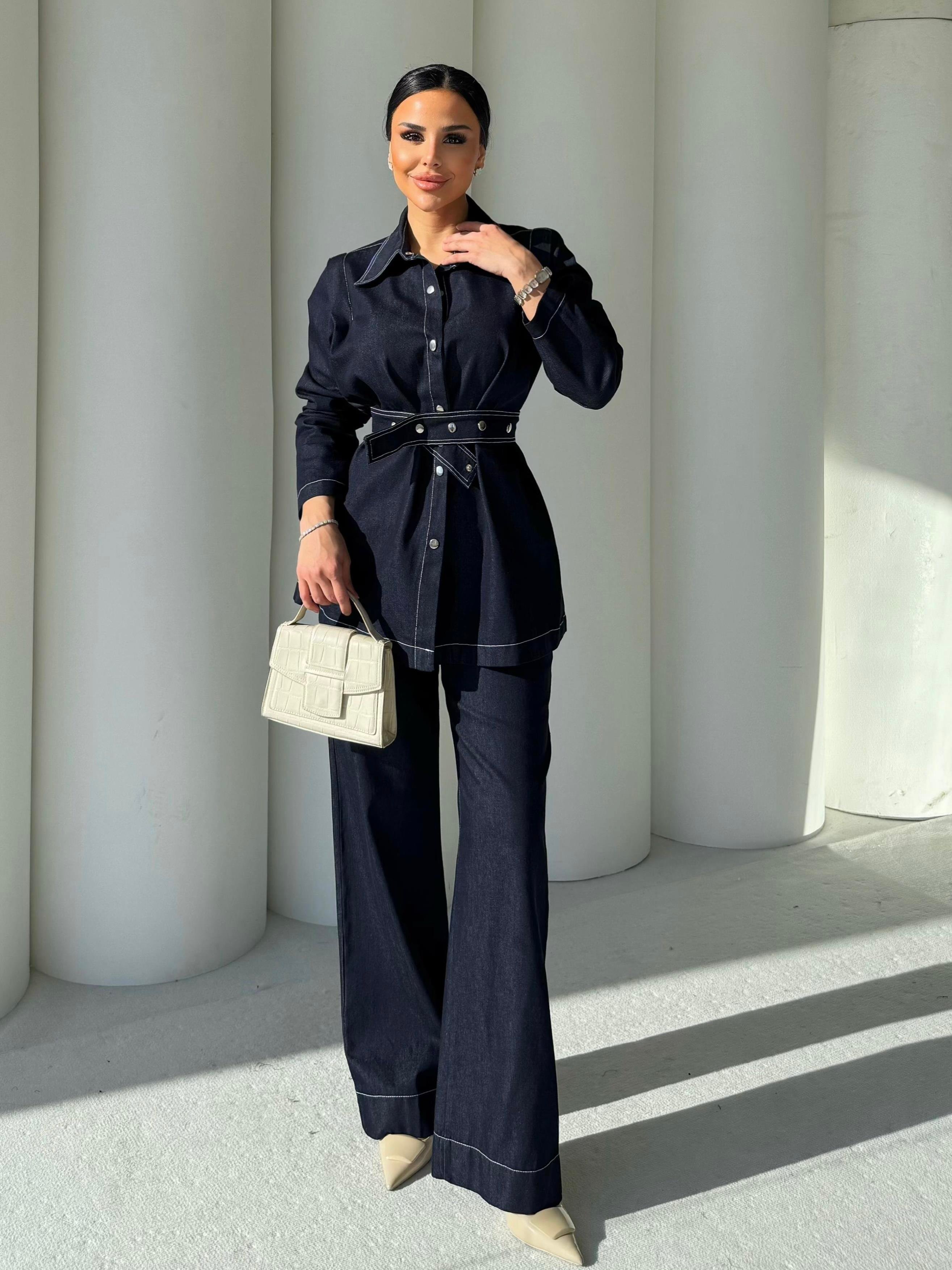 Self Denim Kuşaklı Takım Lacivert