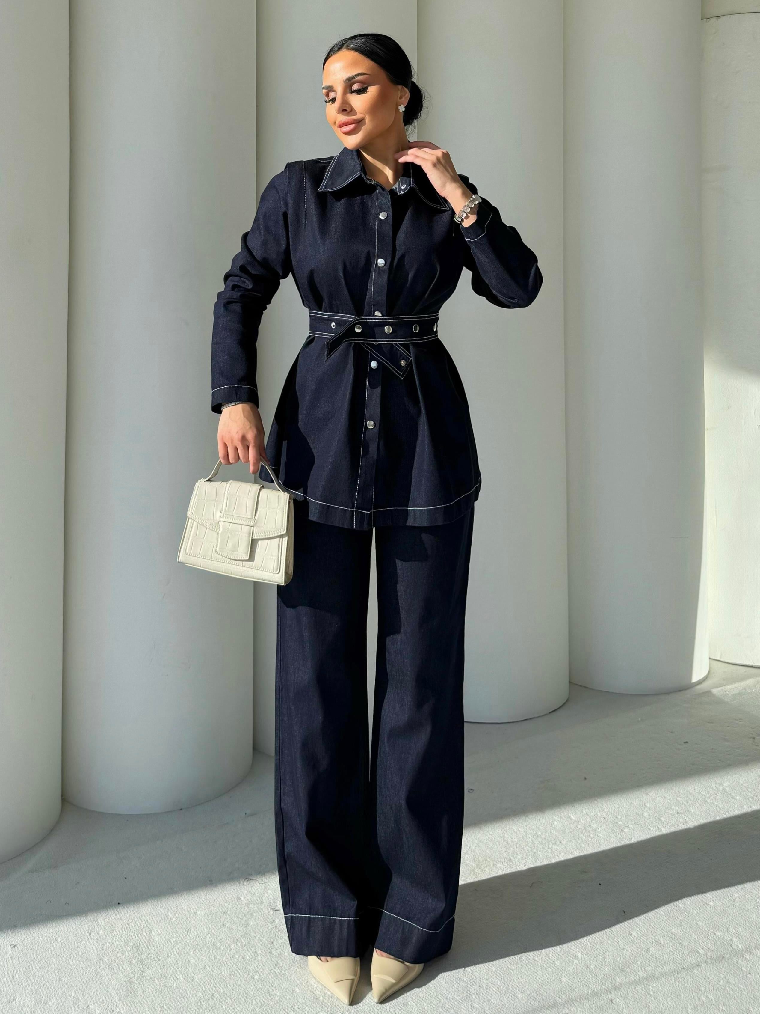 Self Denim Kuşaklı Takım Lacivert