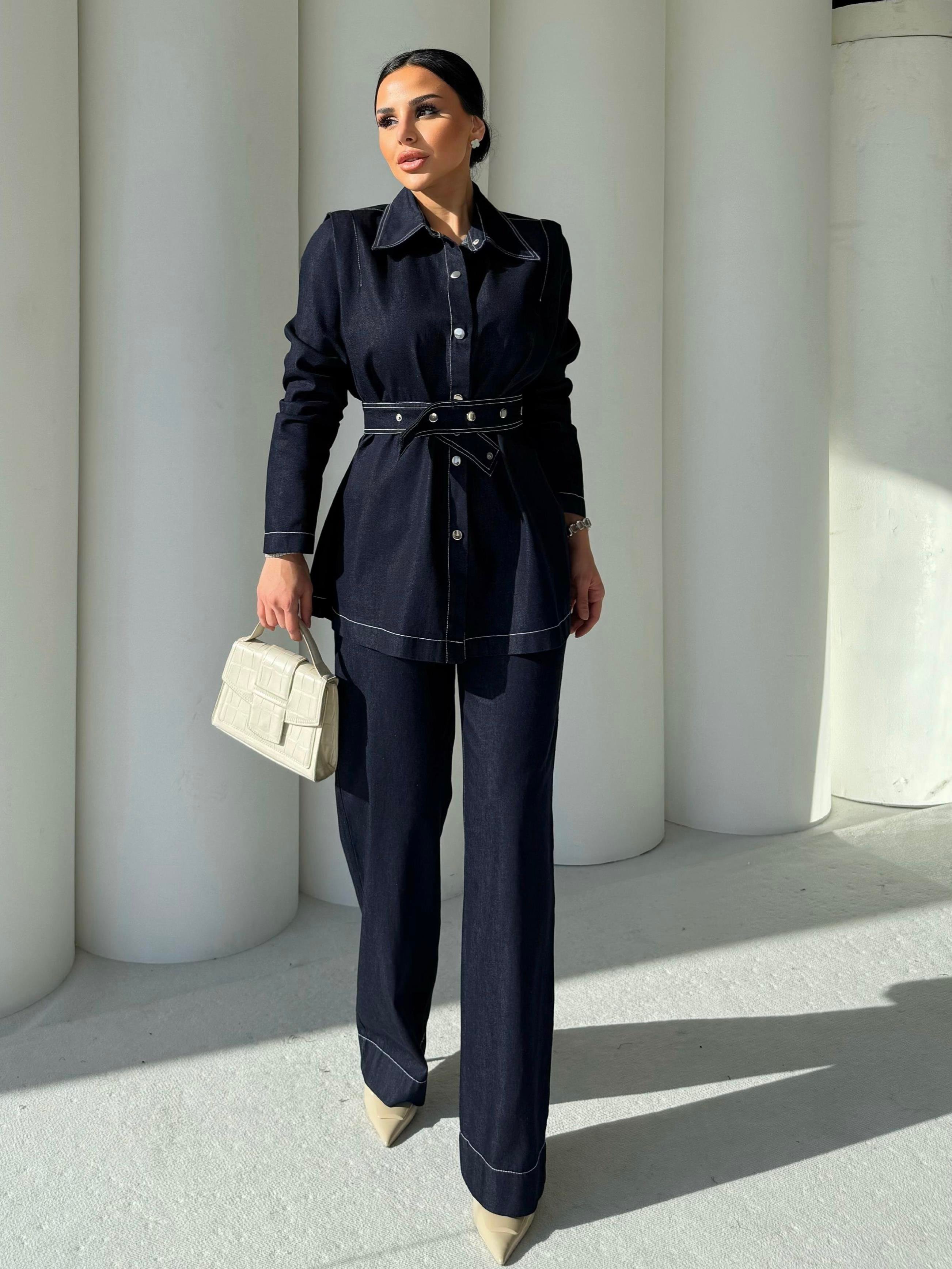 Self Denim Kuşaklı Takım Lacivert