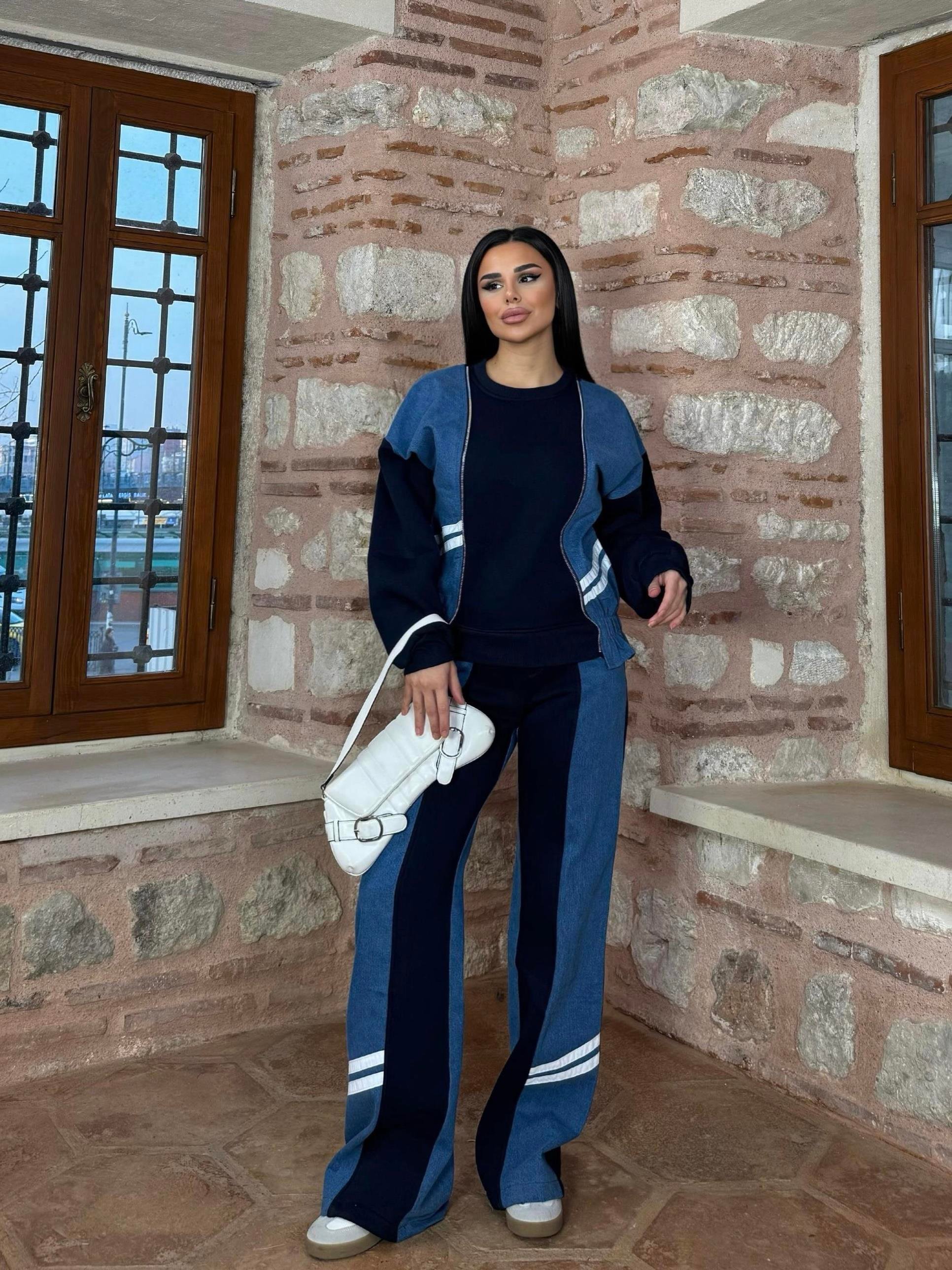 Setra Denim Garnili Takım Mavi