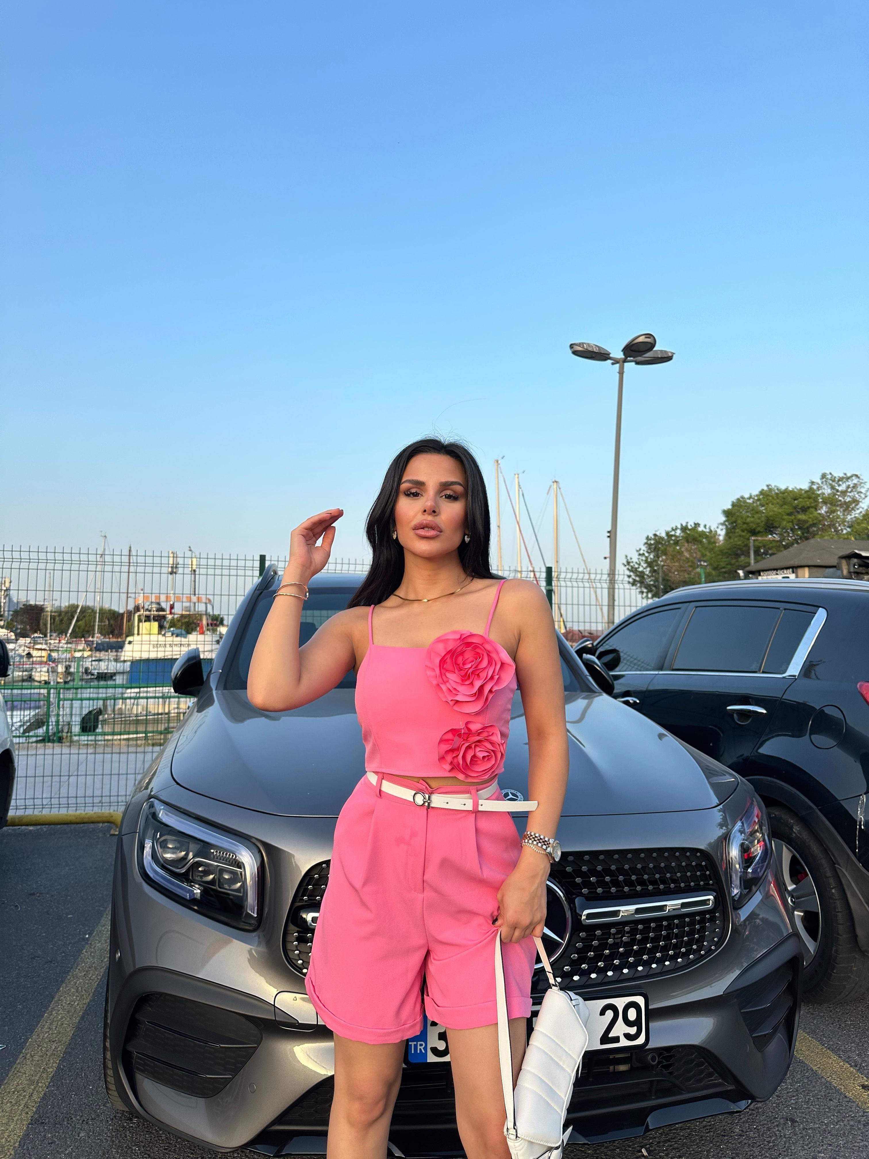 Shein Şehir Boy Kemerli Şort Pembe