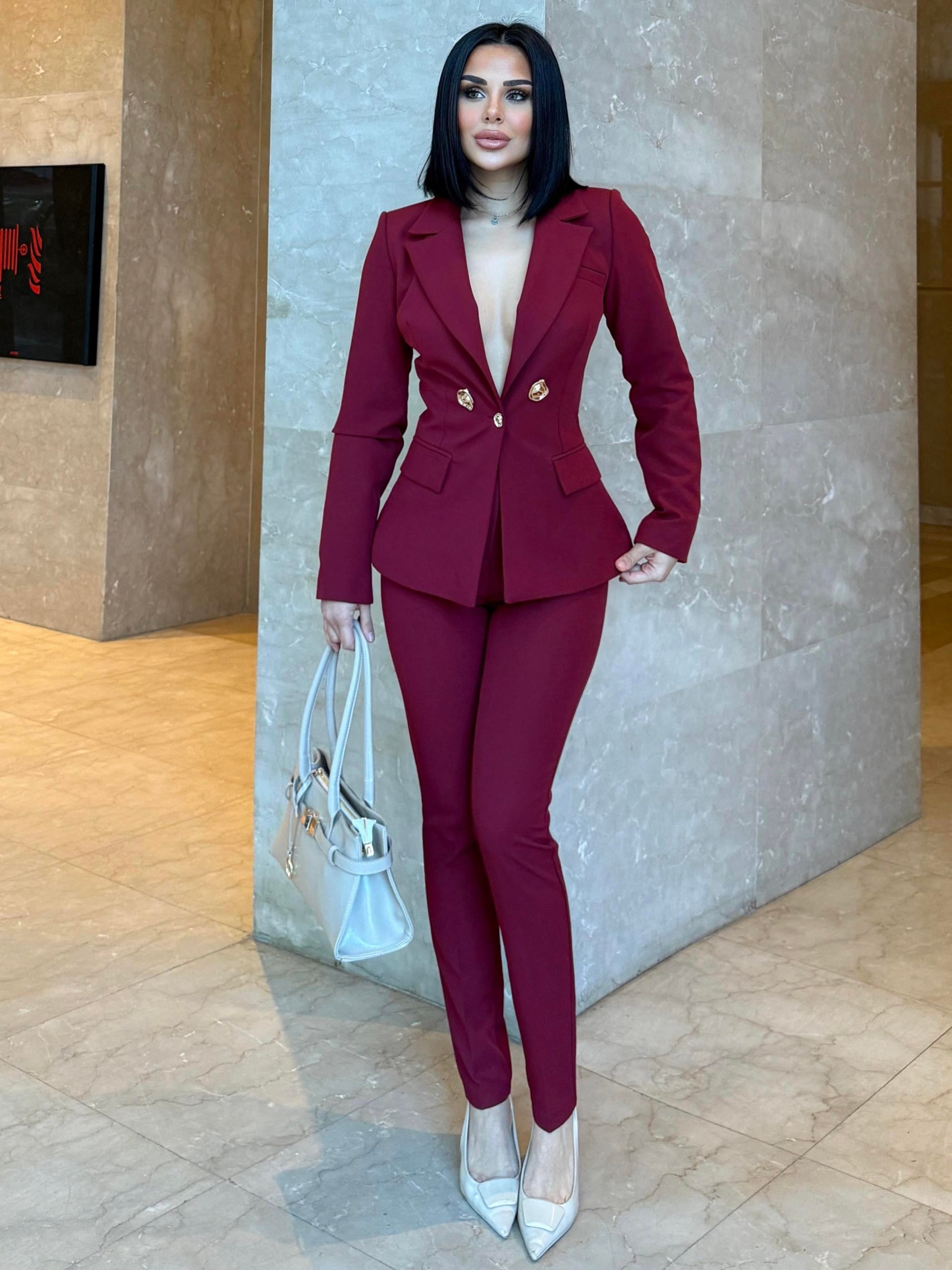 Silva Gold Düğme Detaylı Takım Bordo